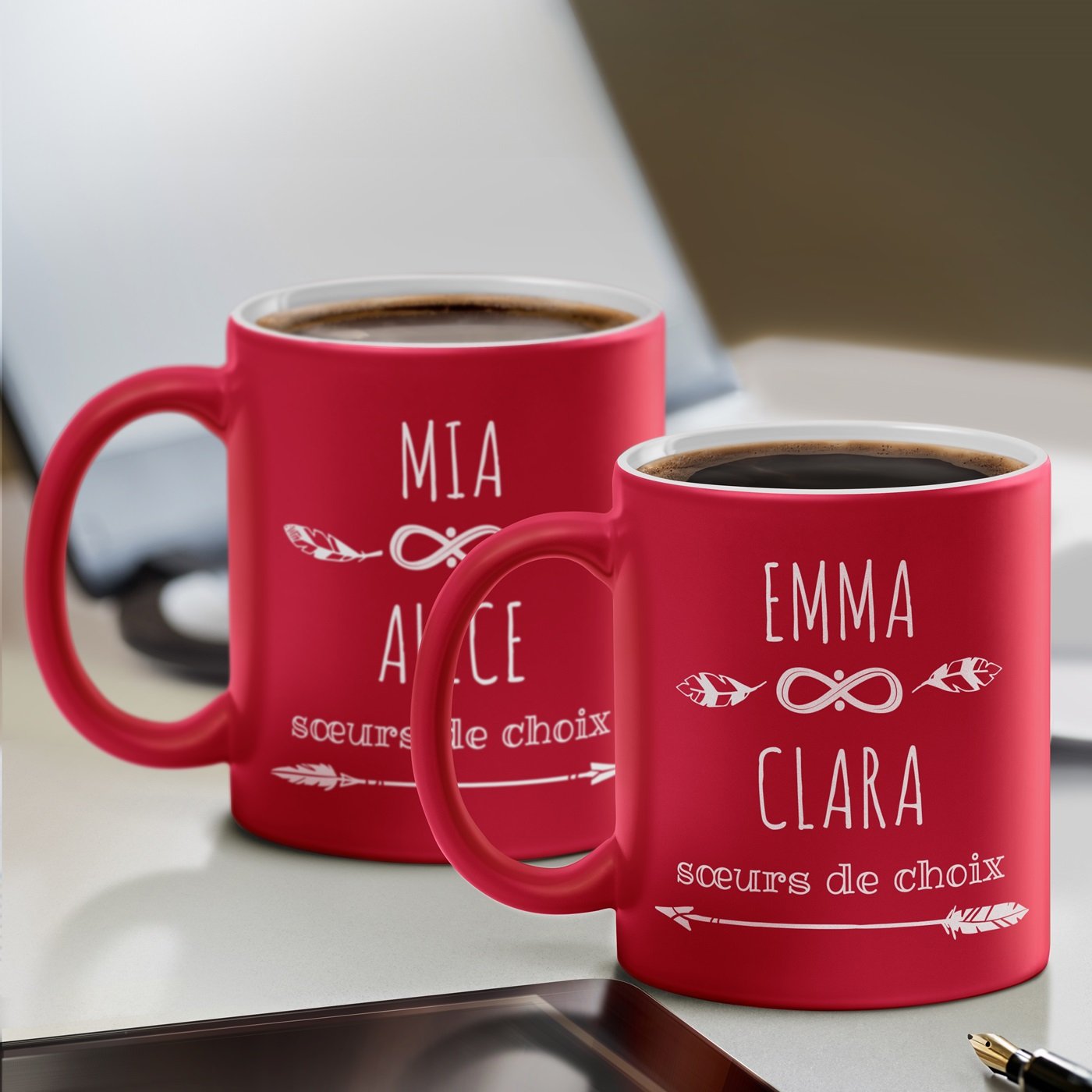 Set de tazas de cerámica Murrano - 2 tazas rojas con base blanca y diseño personalizado