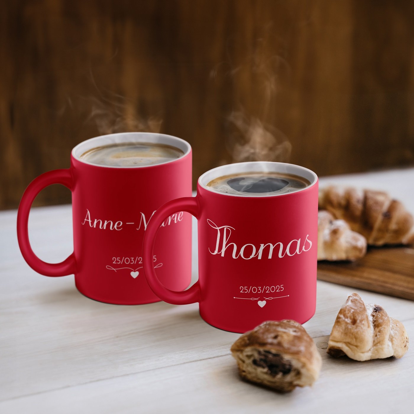 Set de tazas de cerámica Murrano para parejas - Personalizado rojo y blanco