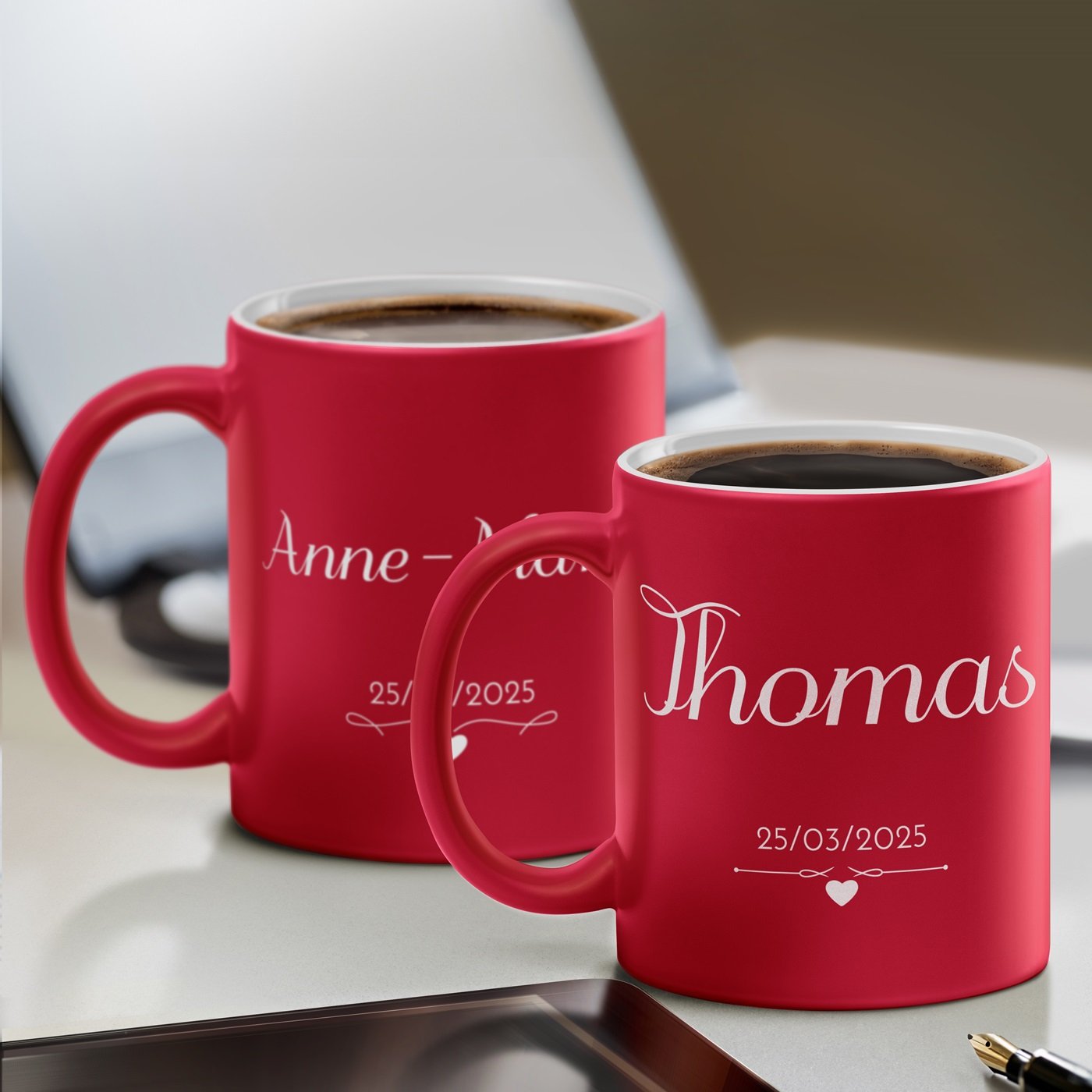 Set de tazas de cerámica Murrano para parejas - Personalizado rojo y blanco