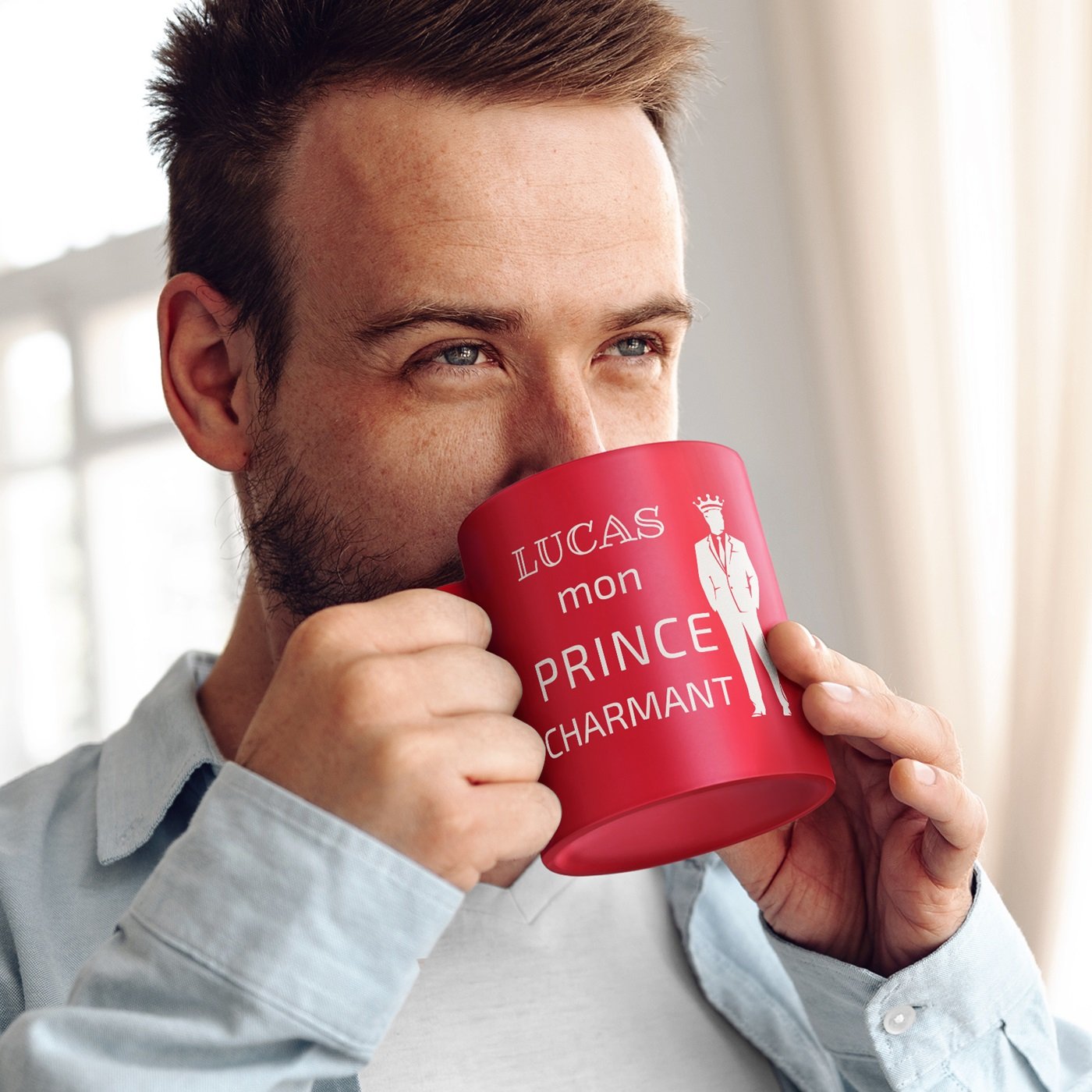 Set de tazas de cerámica roja Murrano para pareja - Regalo personalizado de cuento de hadas para boda