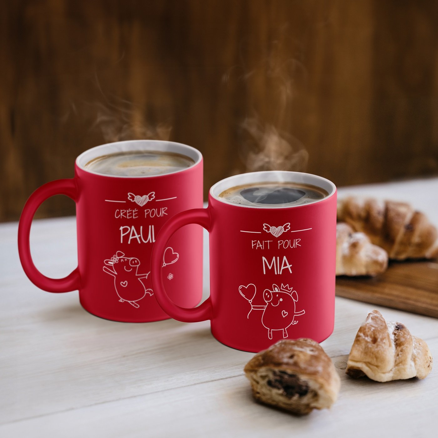 Murrano Ceramic Red Cup Set with White Base and Personalization