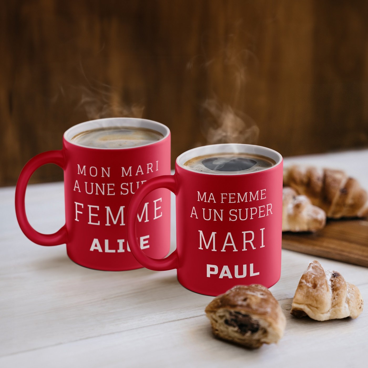 Murrano Red Ceramic Cup Set for Couple - Personalized Love Gift for Wedding, Valentine's Day