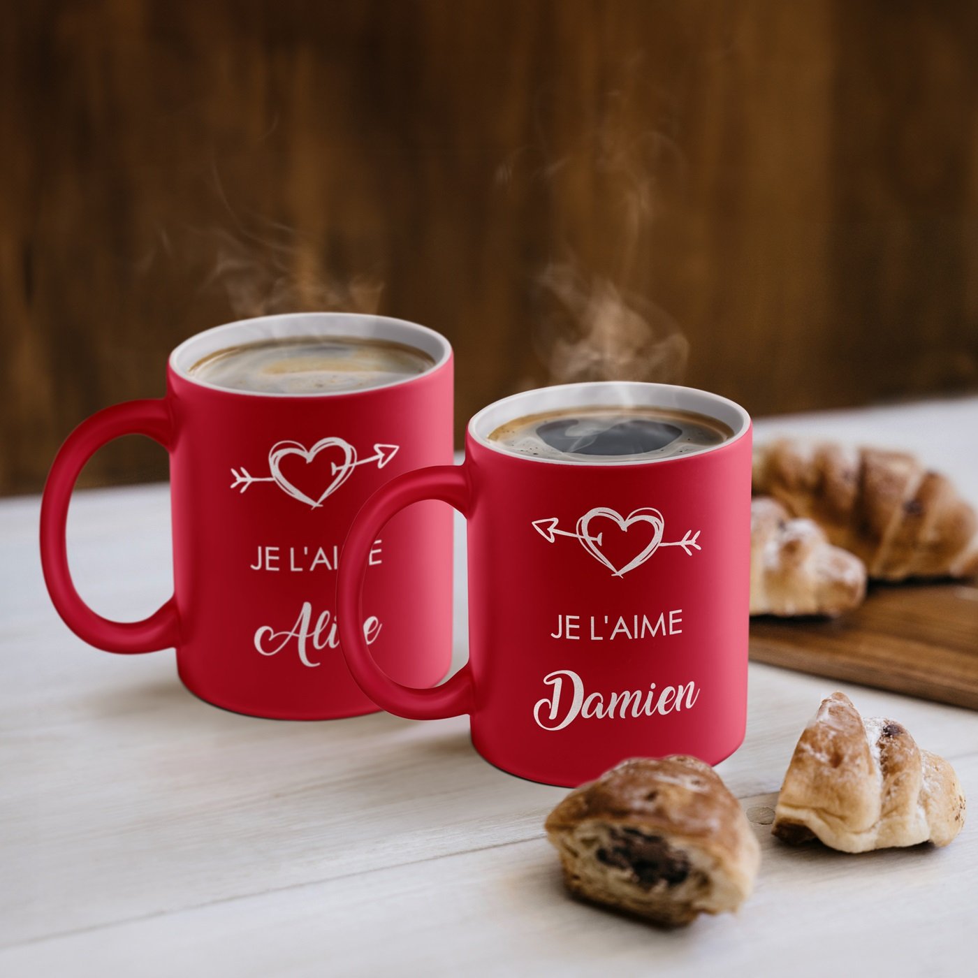 Set de tazas de cerámica Murrano - Corazones rojos personalizados para pareja