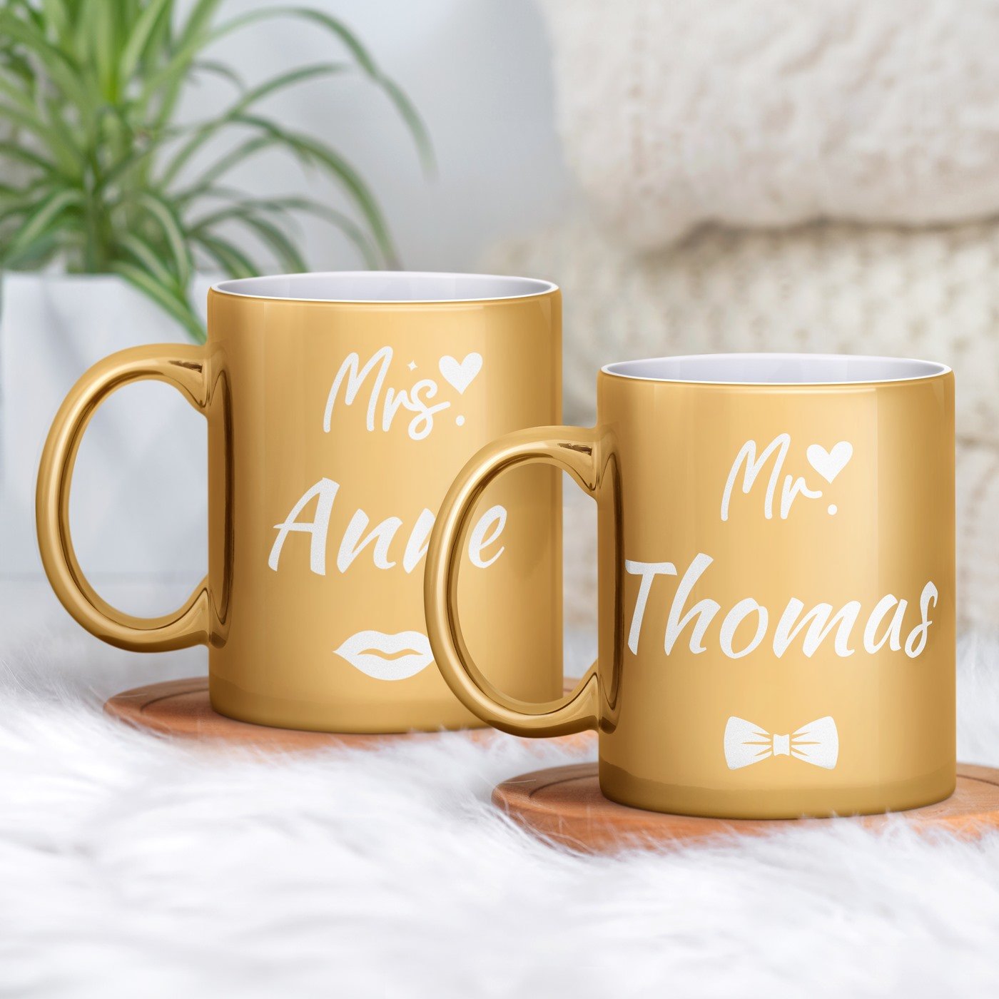 Set de tazas de cerámica dorada Murrano para pareja (Él y Ella)