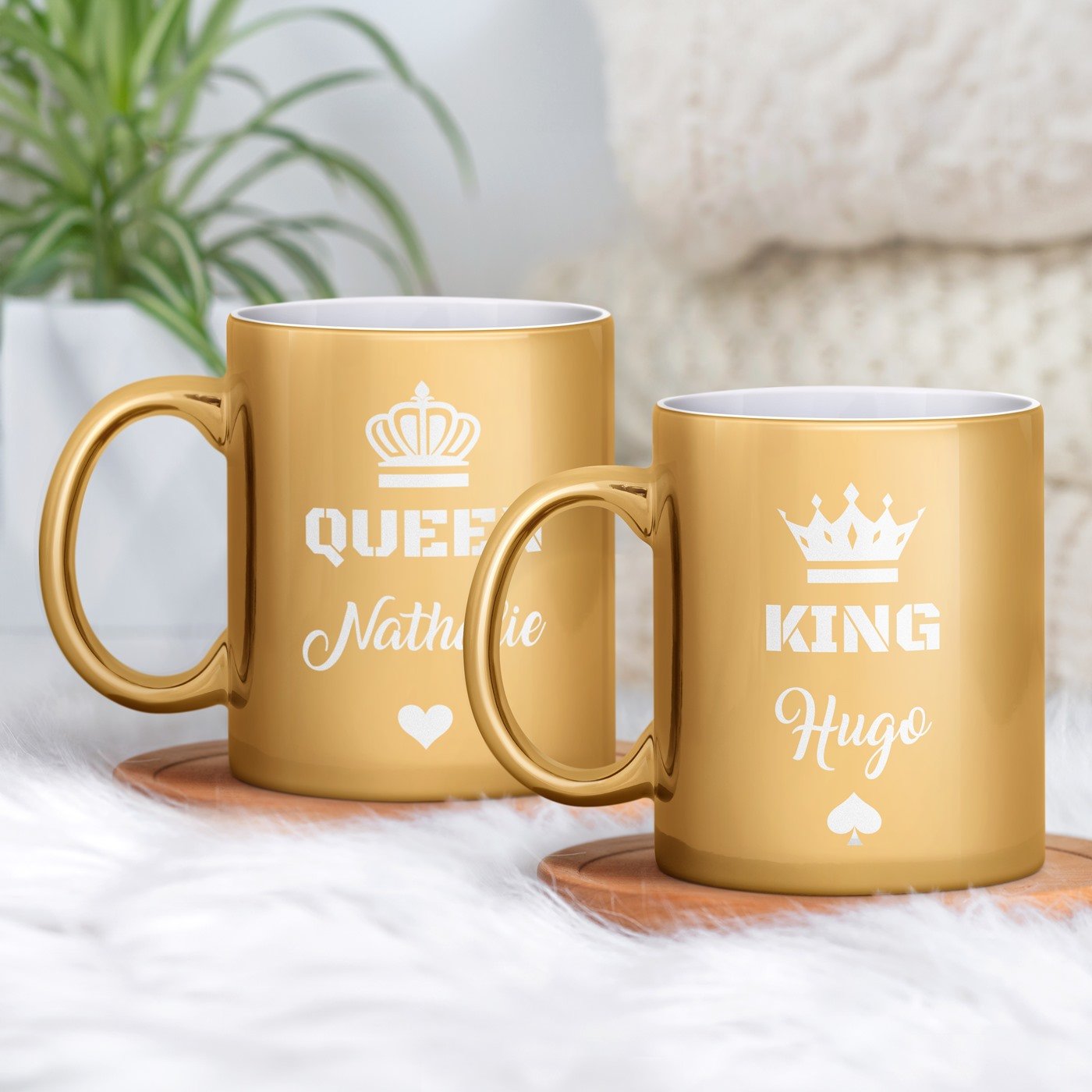 Set de tazas de cerámica dorada Murrano para pareja de boda - Ella y Él