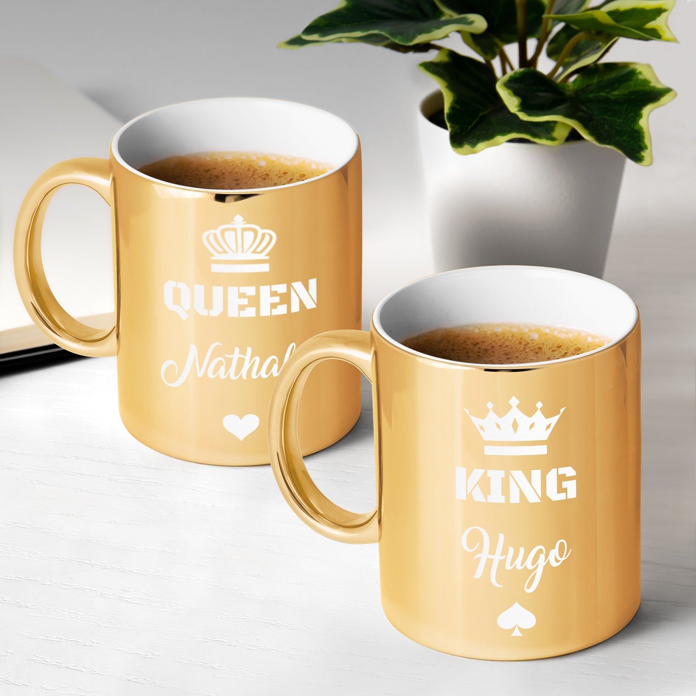 Set de tazas de cerámica dorada Murrano para pareja de boda - Ella y Él
