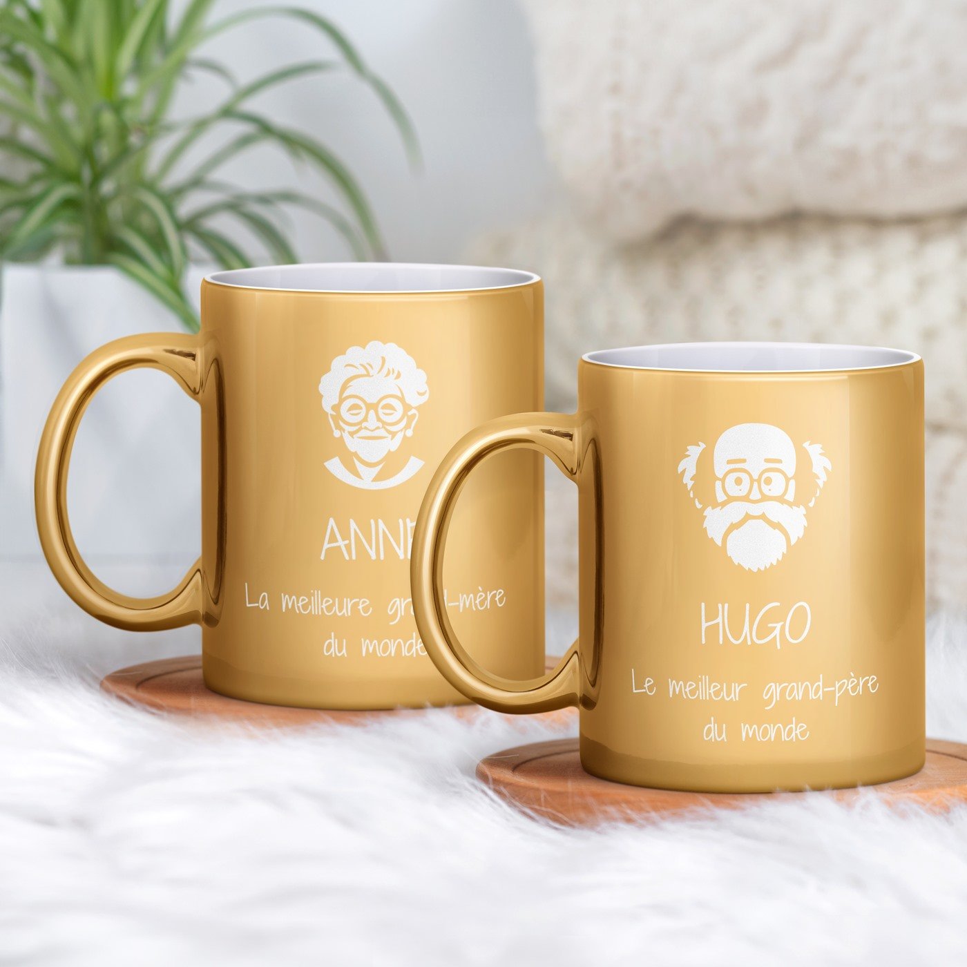 Set de tazas de cerámica dorada Murrano para abuelos