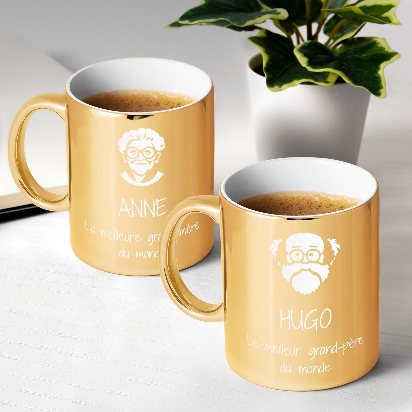 Set de tazas de cerámica dorada Murrano para abuelos