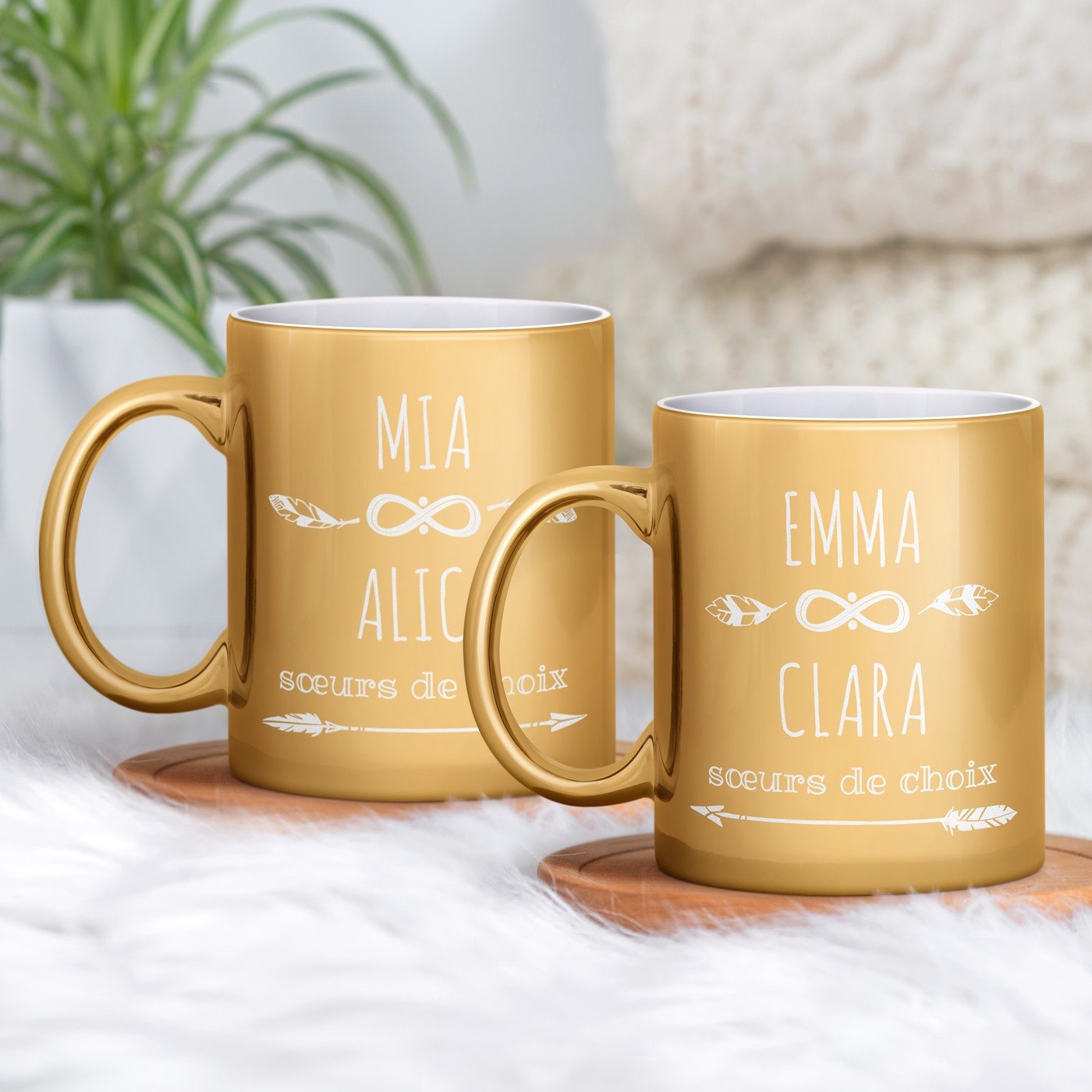 Set de tazas de cerámica dorada Murrano para hermanas