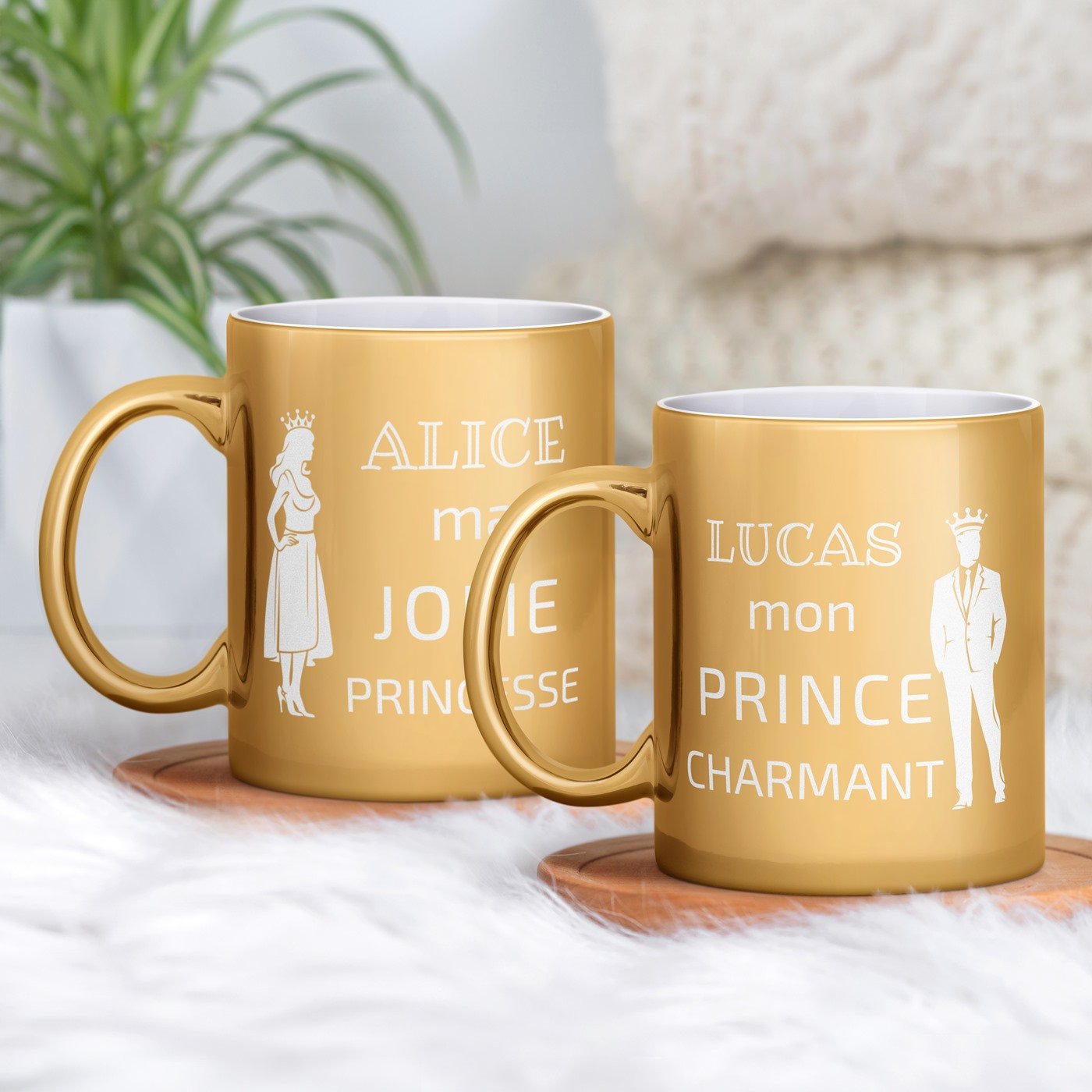 Set de tazas de cerámica dorada Murrano para el aniversario de bodas de la pareja