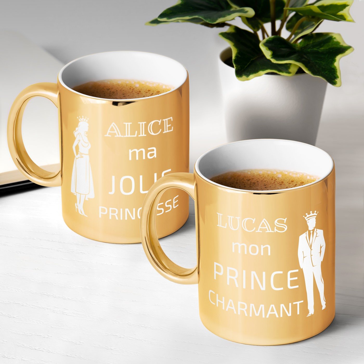 Set de tazas de cerámica dorada Murrano para el aniversario de bodas de la pareja