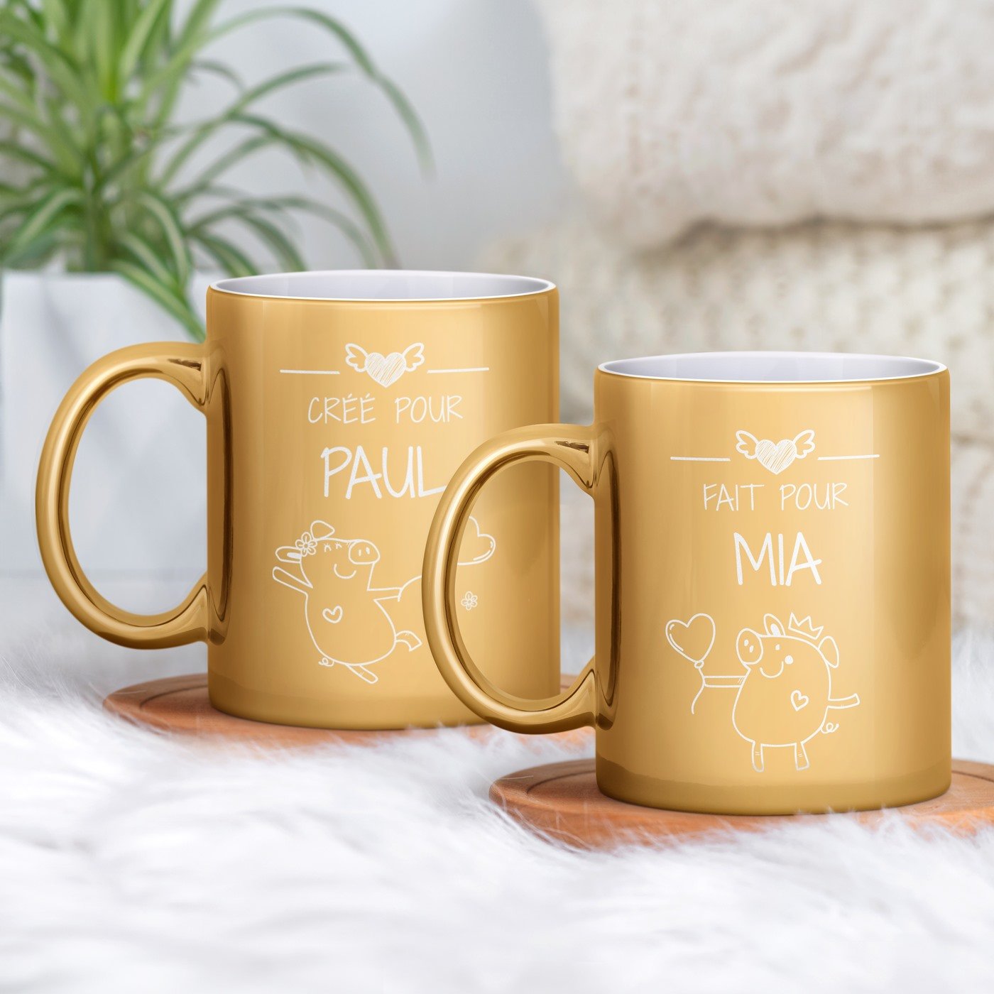 Set de tazas de cerámica dorada Murrano para parejas - Regalo de boda personalizado