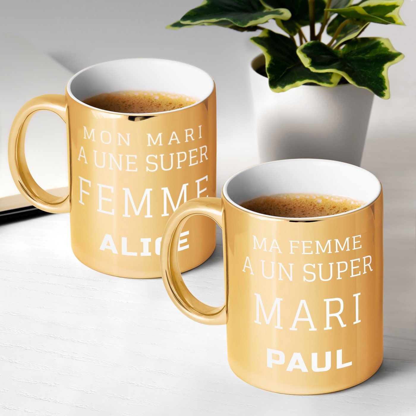 Set de tazas cerámicas doradas Murrano para pareja