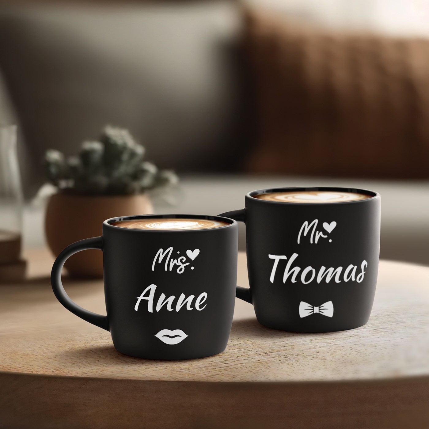 Set de tazas de cerámica negra Murrano para aniversario de boda