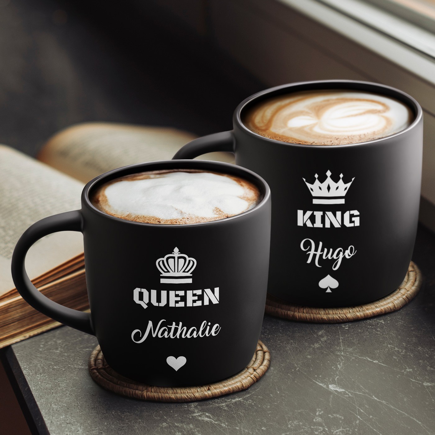 Set de tazas de cerámica negra Murrano para aniversario de pareja