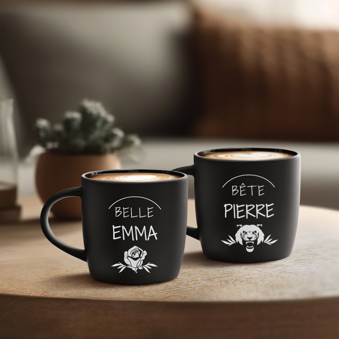 Murrano Black Ceramic Mug Set with Laser Engraving for Couple's Anniversary