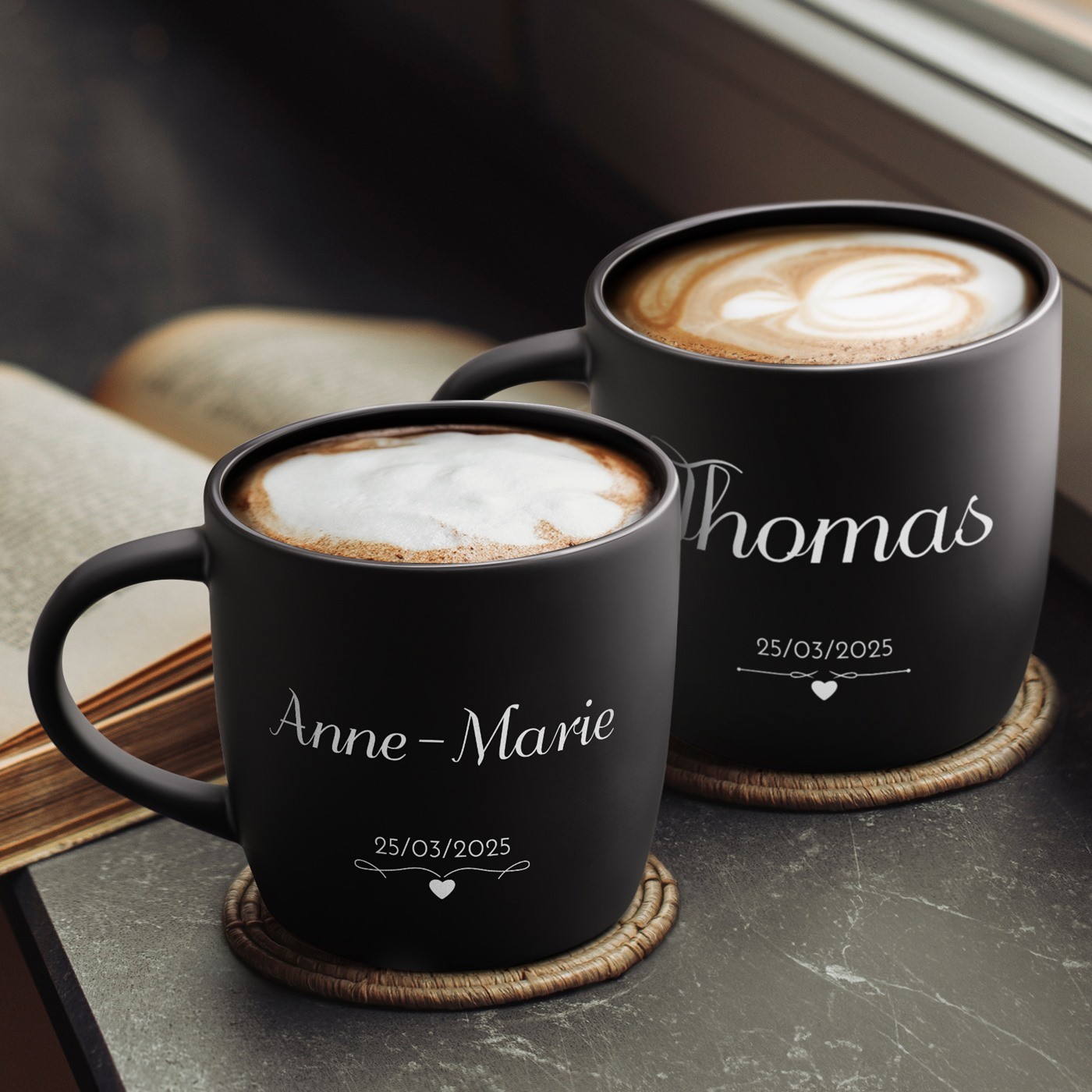 Murrano Black Ceramic Mug Set for Couple's Anniversary