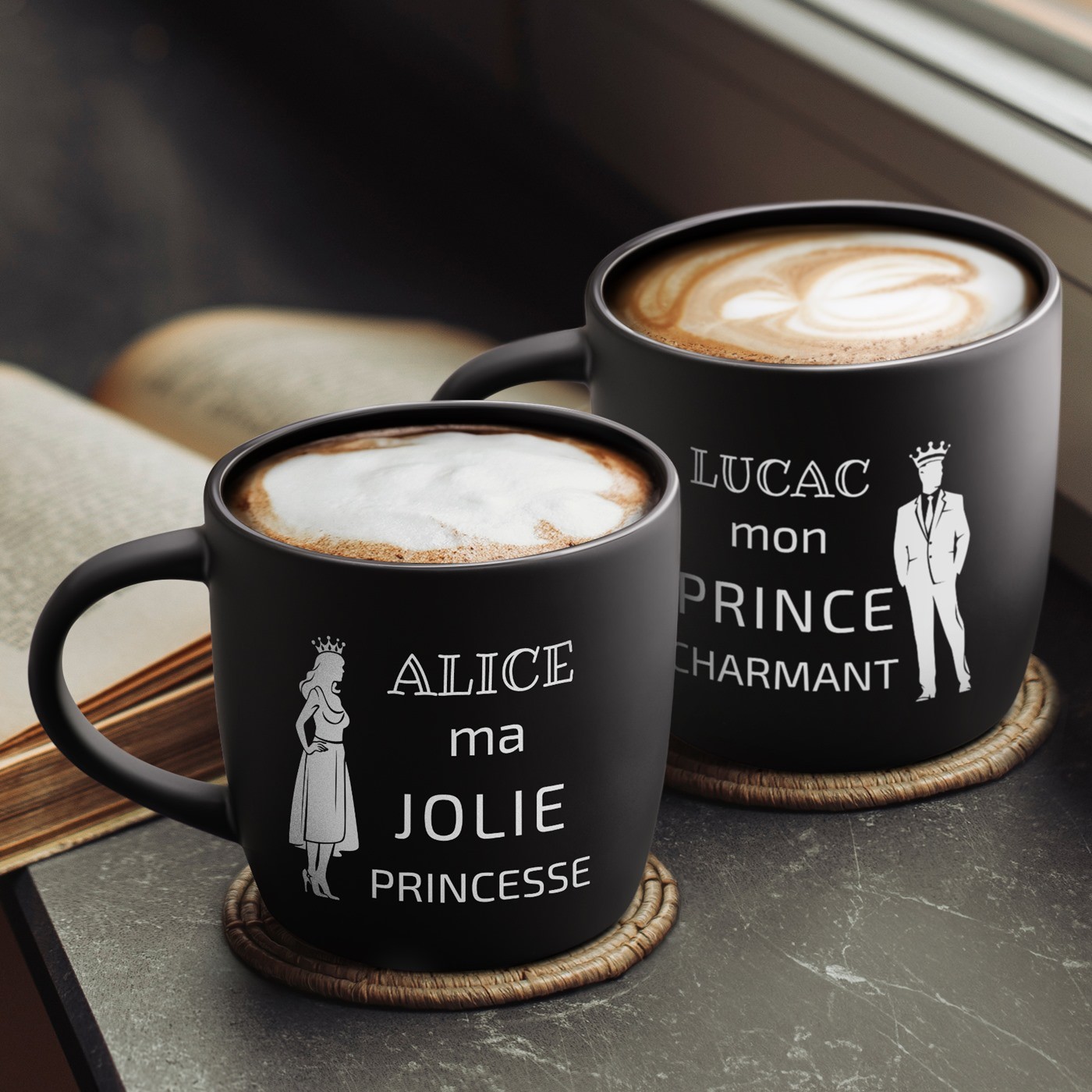 Murrano Black Ceramic Mug Set for Couples