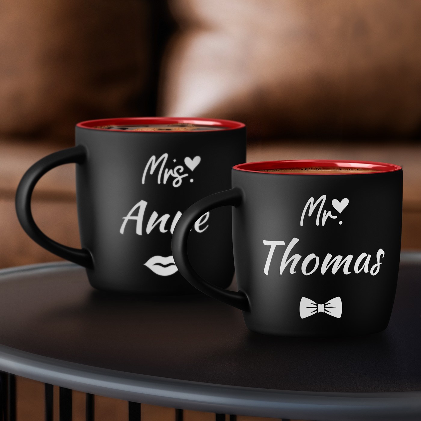 Set de tazas de café cerámicas Murrano - Regalo personalizado para pareja, recuerdo de boda