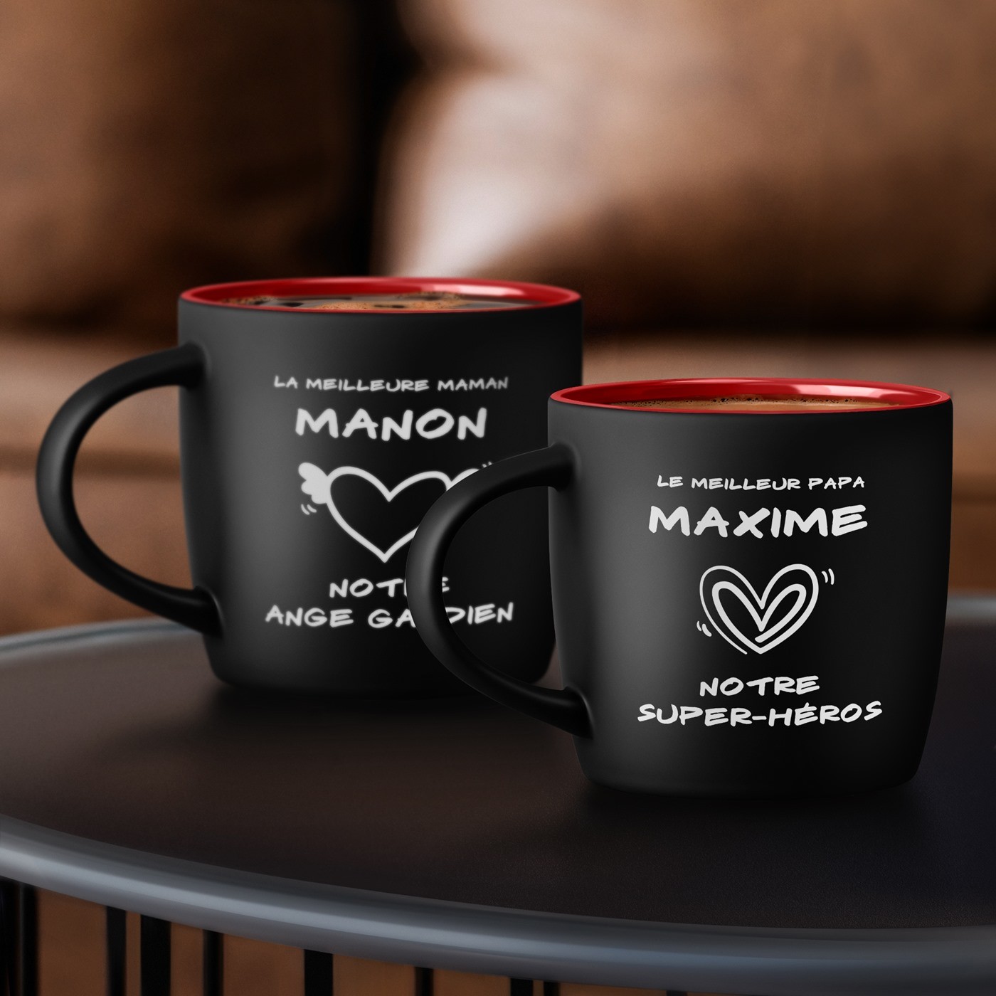 Set de tazas de cerámica Murrano para padres, personalizado con nombre y fecha