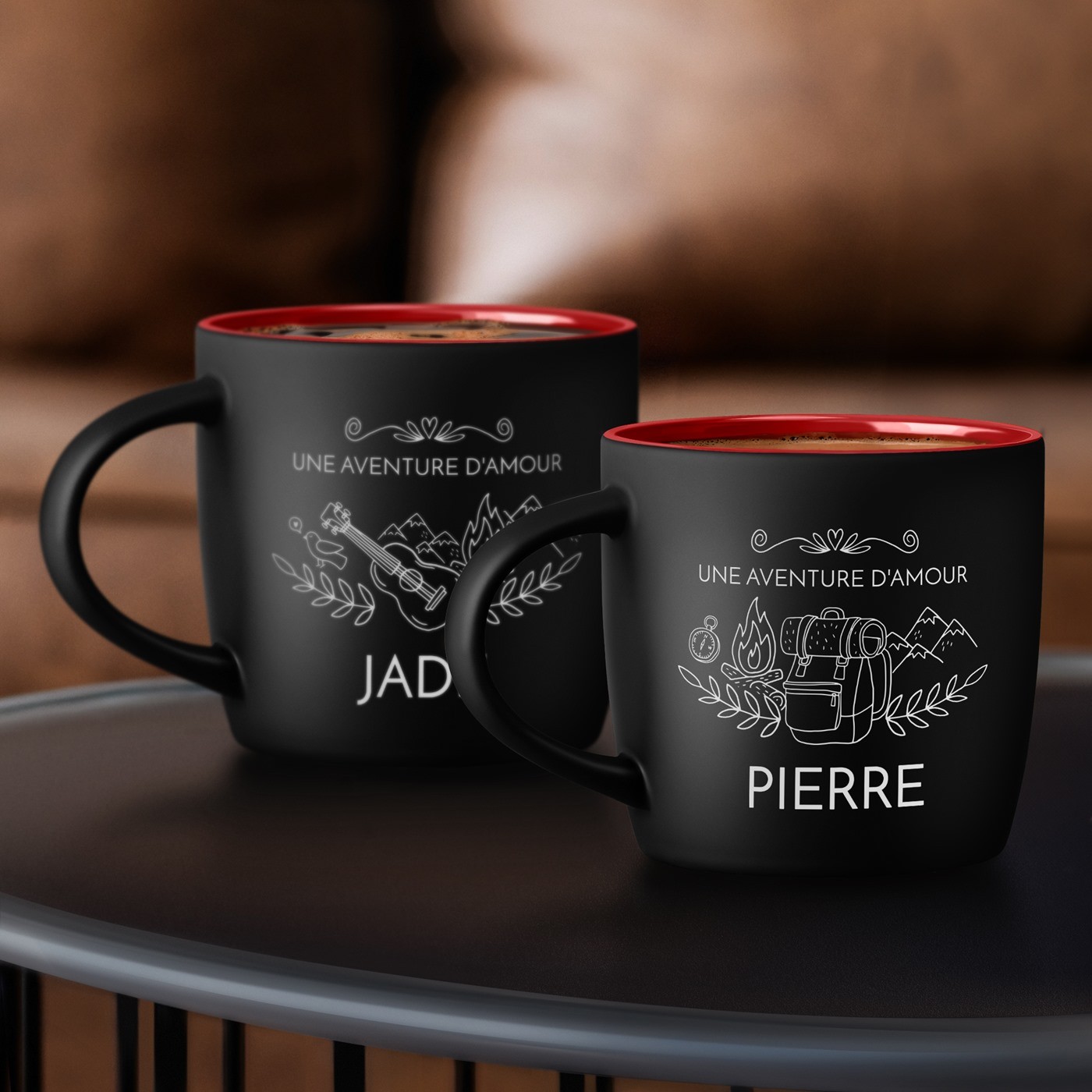 Set de tazas de cerámica Murrano para pareja aventurera - Negro y rojo