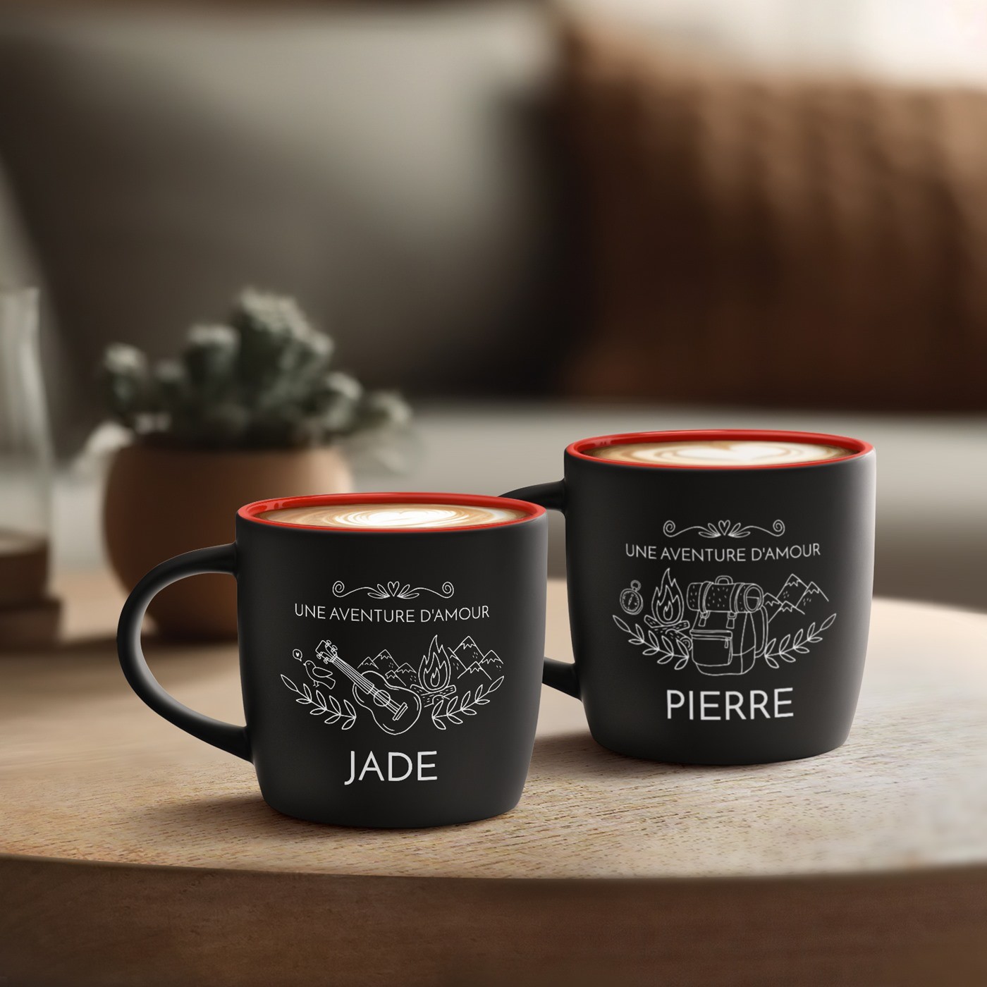 Set de tazas de cerámica Murrano para pareja aventurera - Negro y rojo