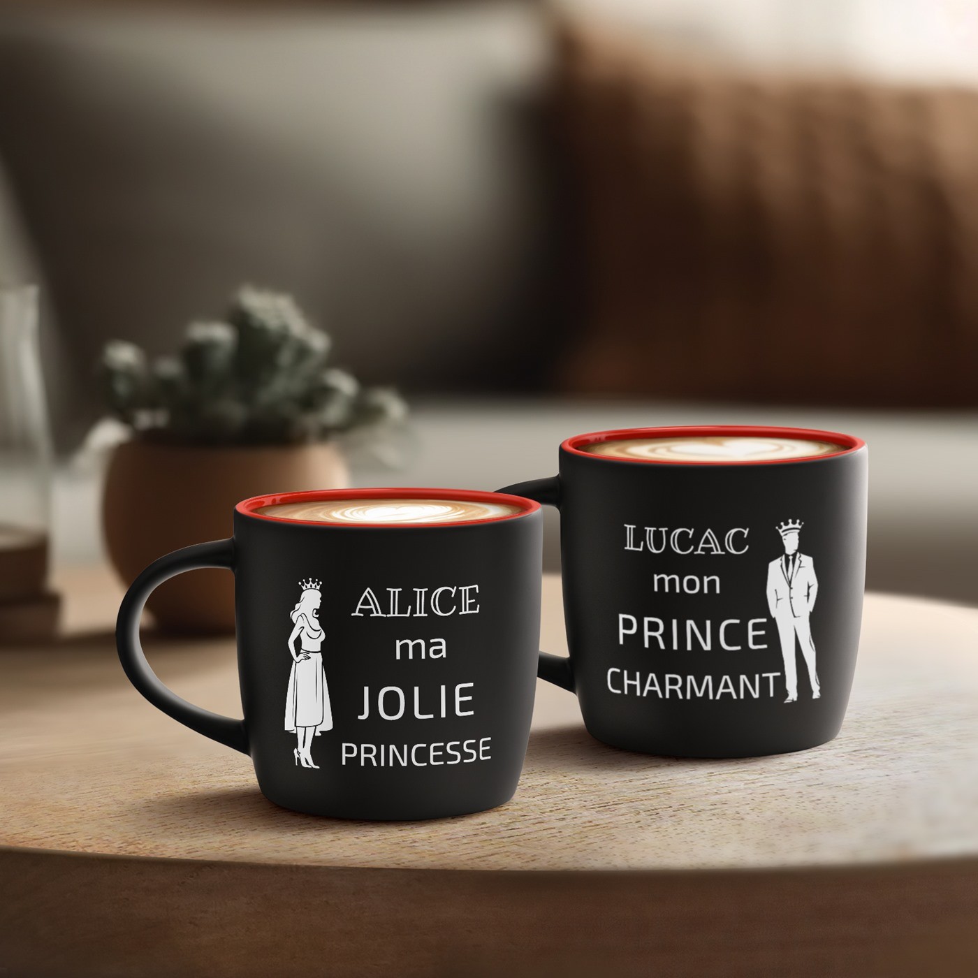 Set de 2 tazas personalizadas de cerámica Murrano - Negro y rojo