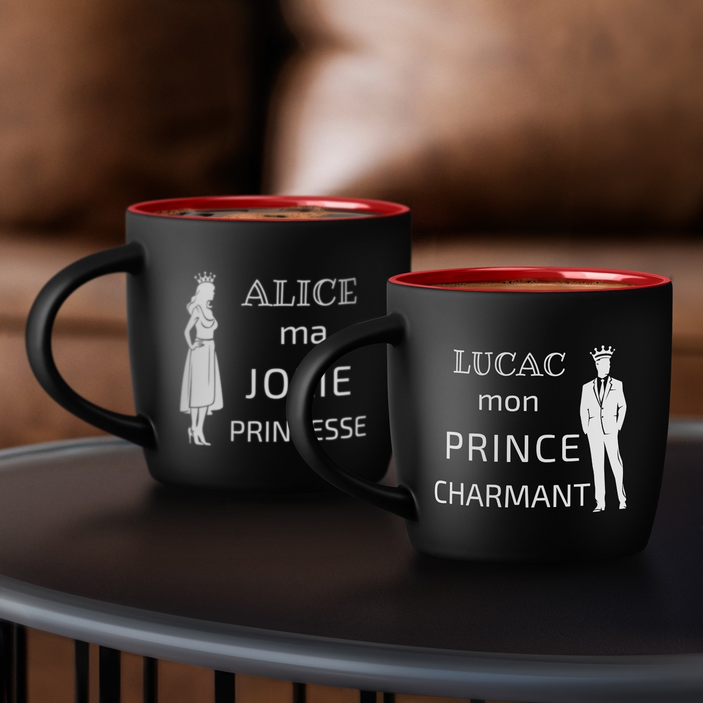 Set de 2 tazas personalizadas de cerámica Murrano - Negro y rojo