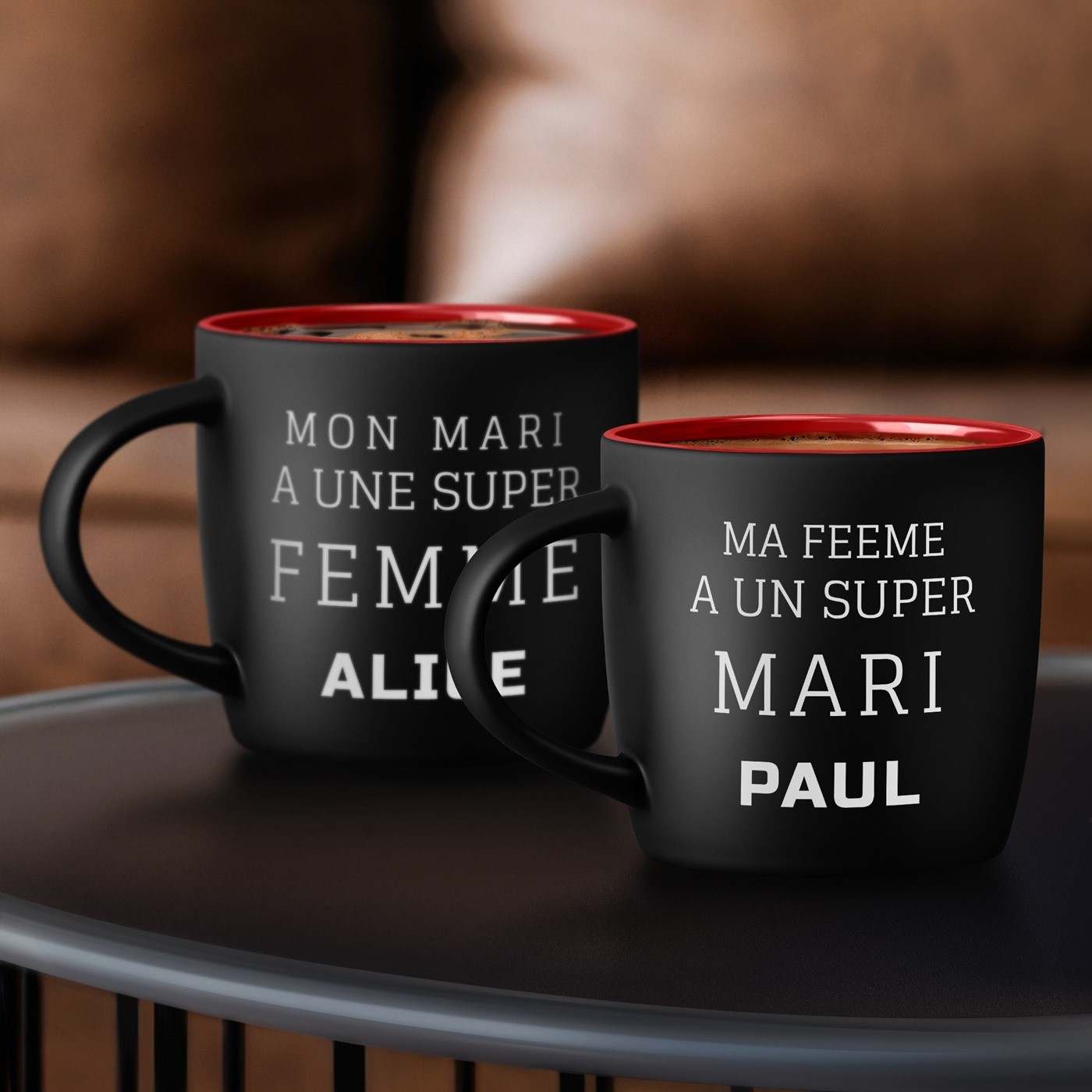 Set de tazas de cerámica personalizadas Murrano para pareja - Mejor esposo y mejor esposa