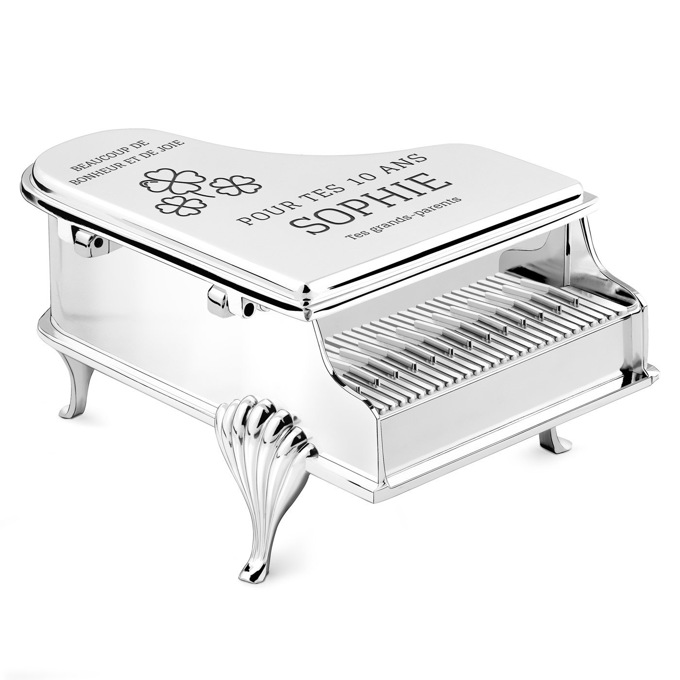 Caja de joyas personalizada en forma de piano Murrano para el décimo cumpleaños de una nieta