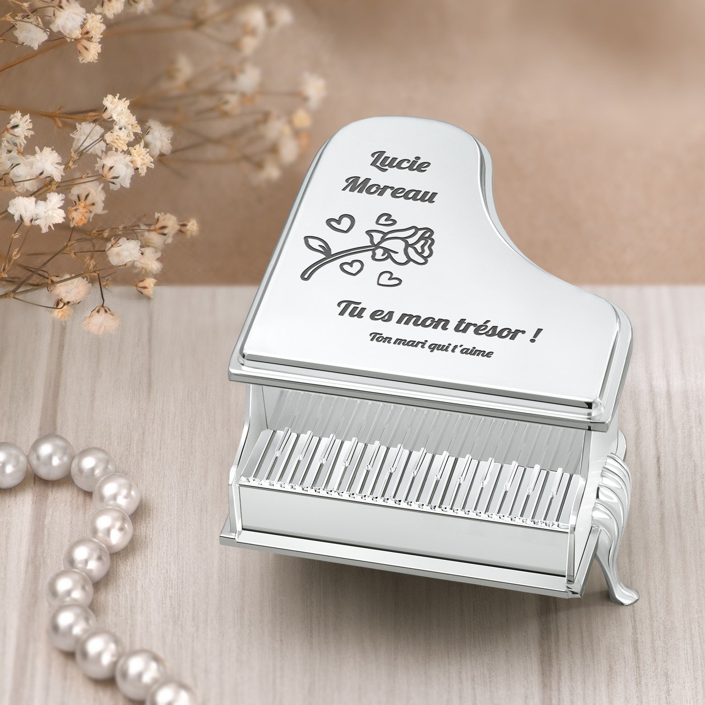 Cajón de joyas personalizado en forma de piano Murrano