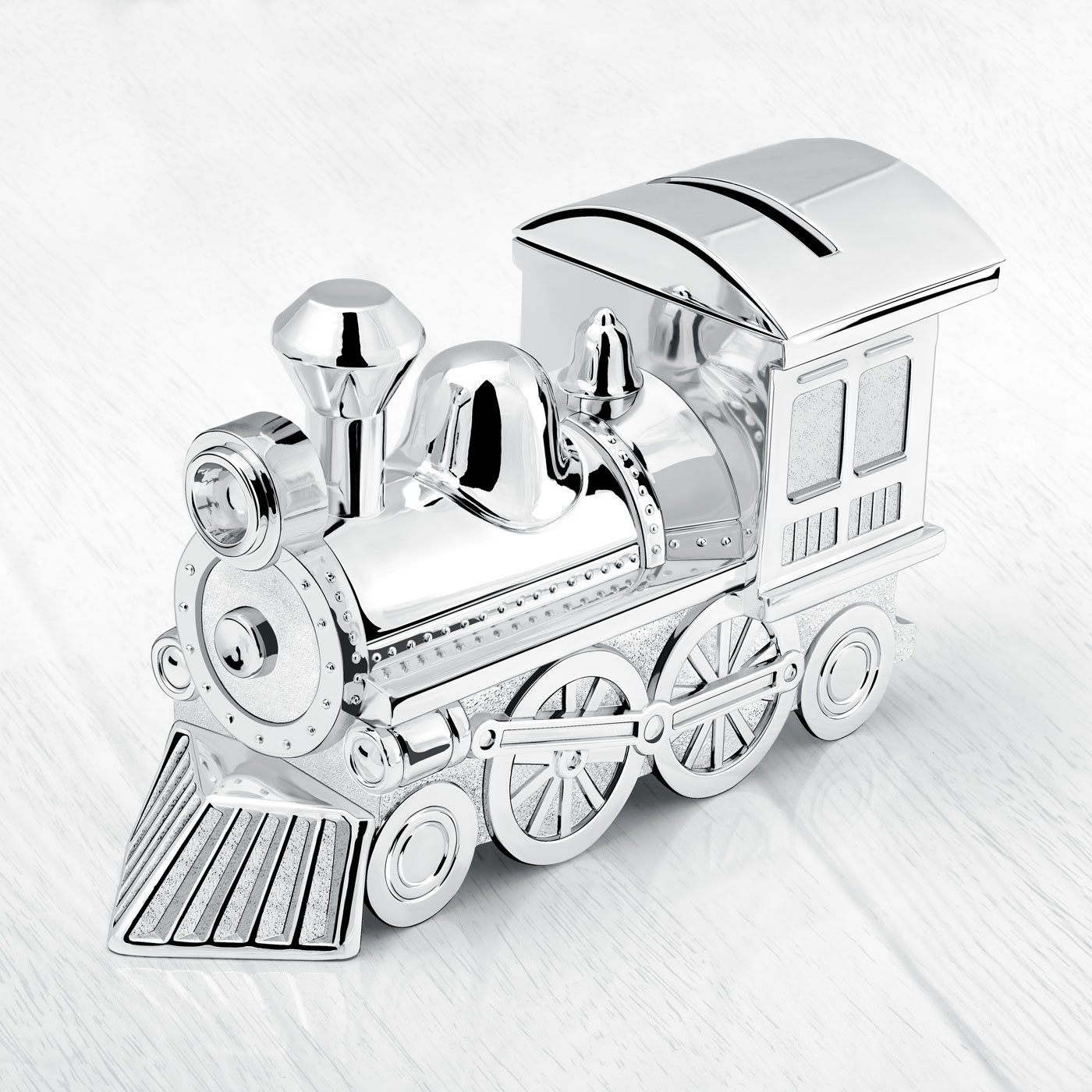 Murrano Silver Train Piggy Bank with Customization for Nephew or Son