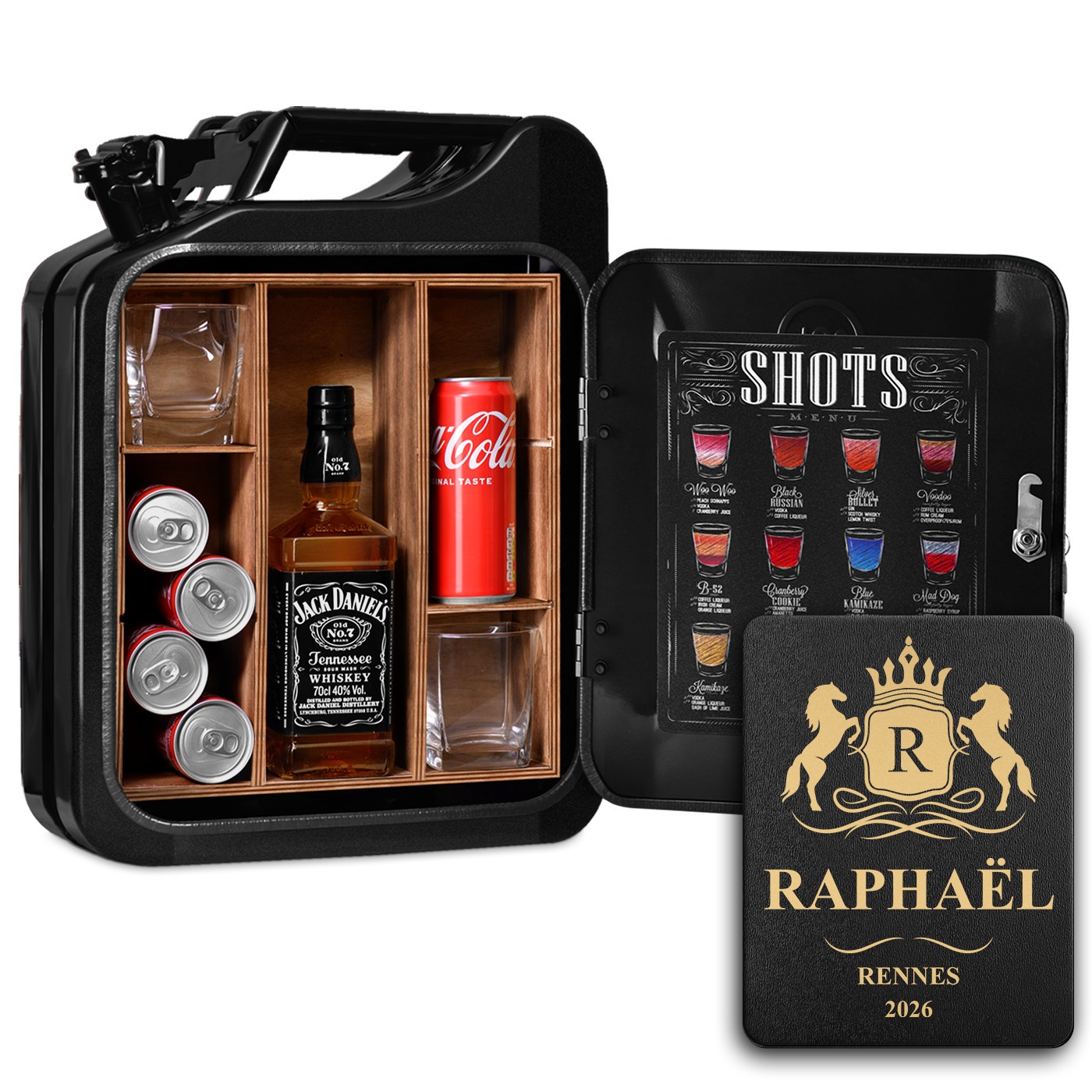Minibar en Latas de Murrano con Grabado Personalizado para el Cumpleaños de un Señor