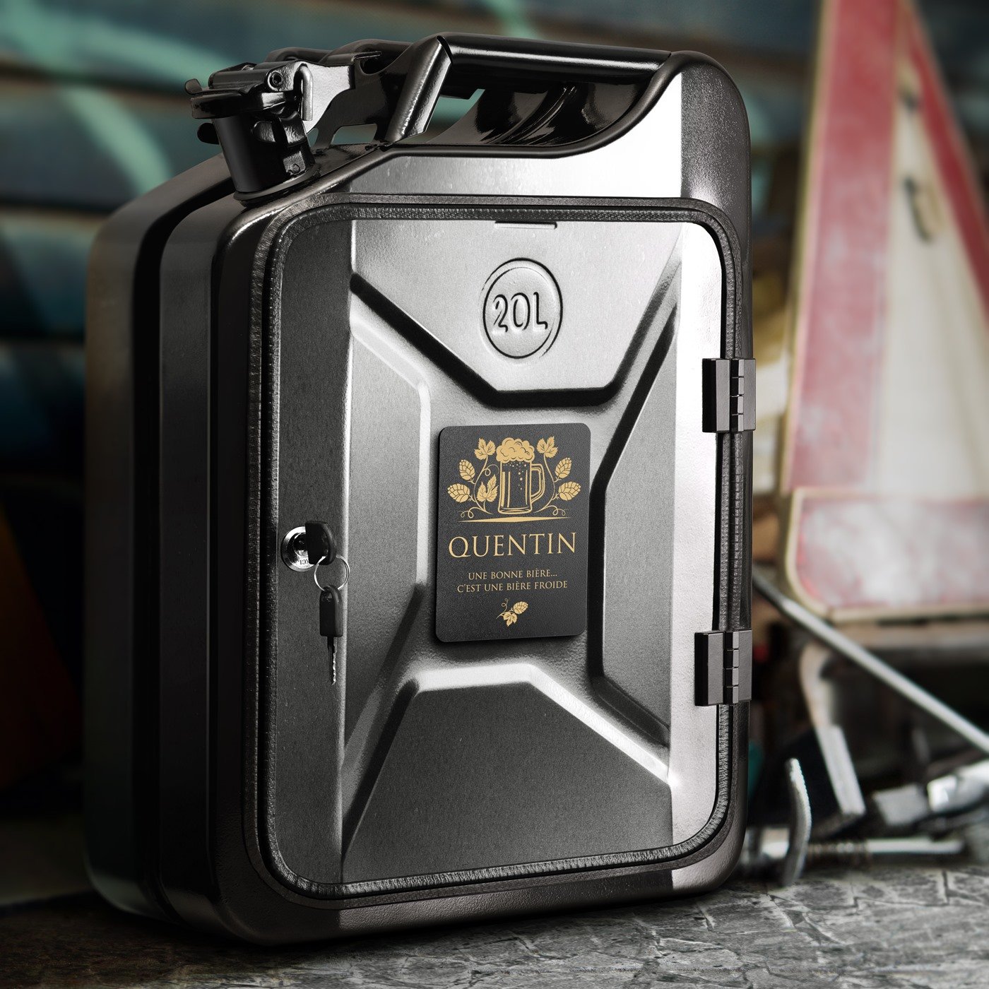 Murrano Minibar Jerrycan with Engraving for Beer Lovers