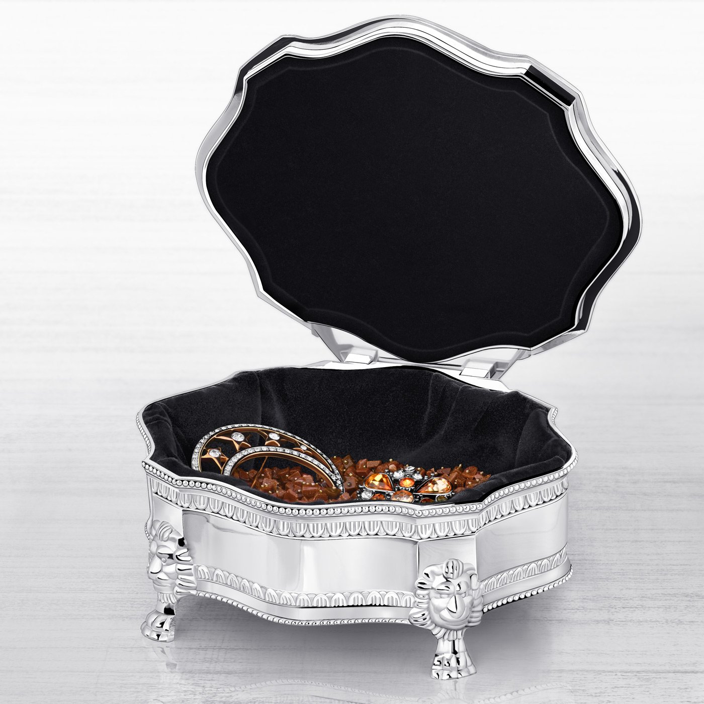 Caja de joyas de plata personalizada para el bautizo de una ahijada