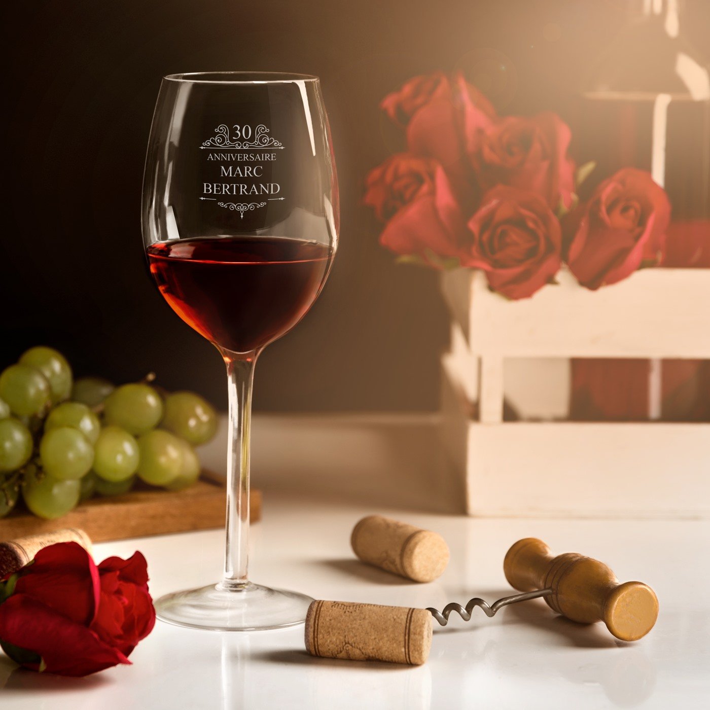 Tazas de vino personalizadas Murrano para el cumpleaños número 30 (lote de 6)