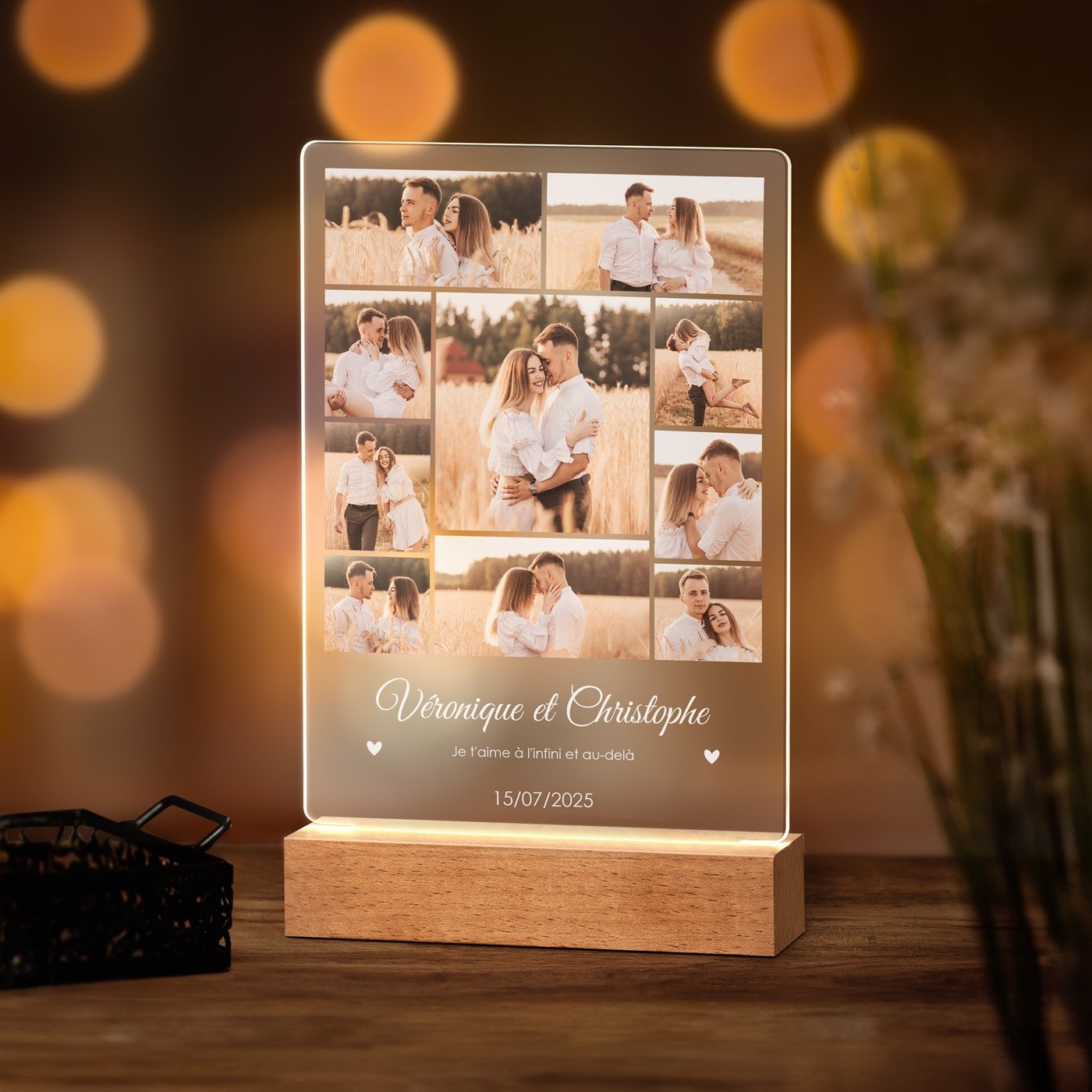 Murrano Custom LED Lamp - Size L with Photo for Weddings