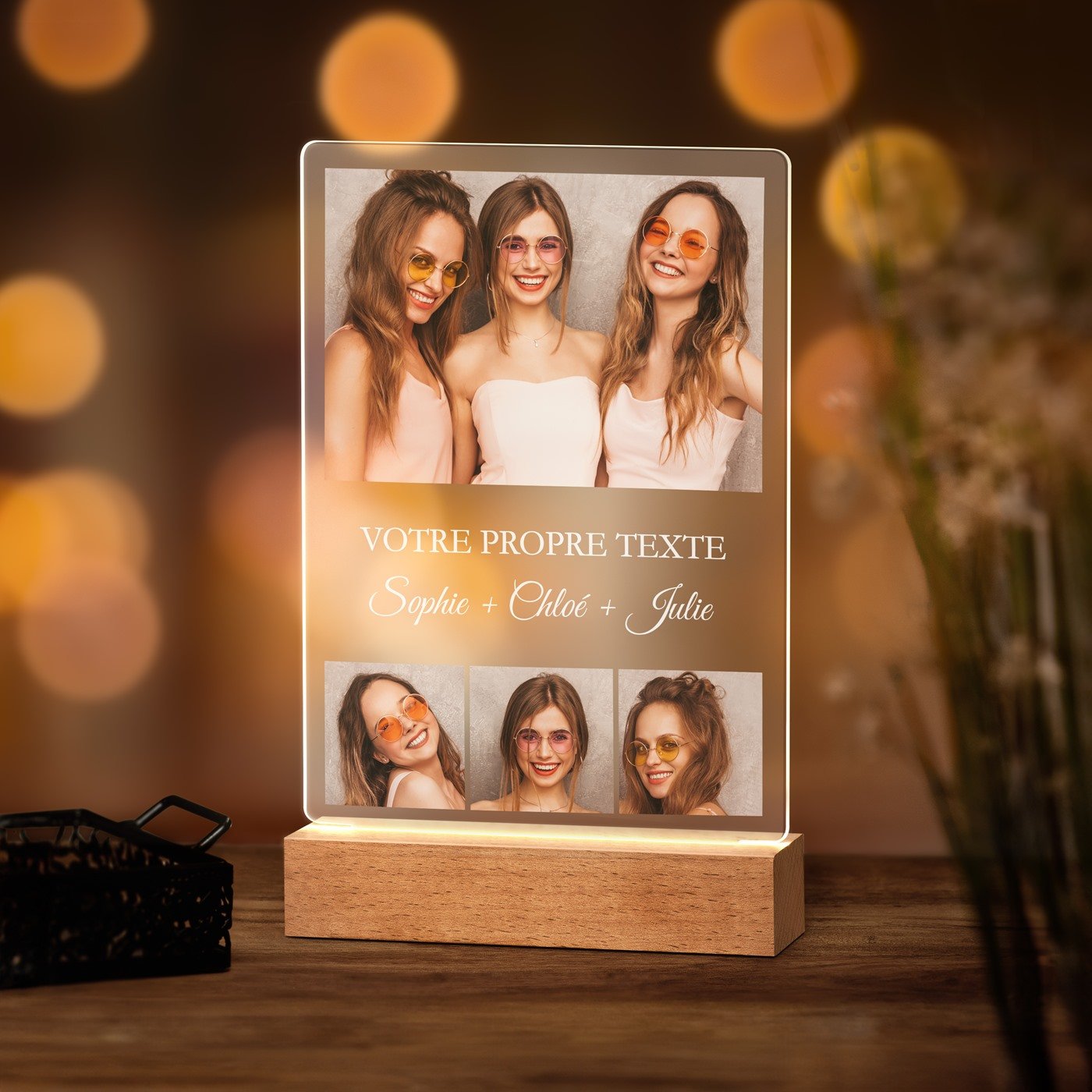 Lámpara LED personalizada Murrano - Tamaño L con foto para amigas