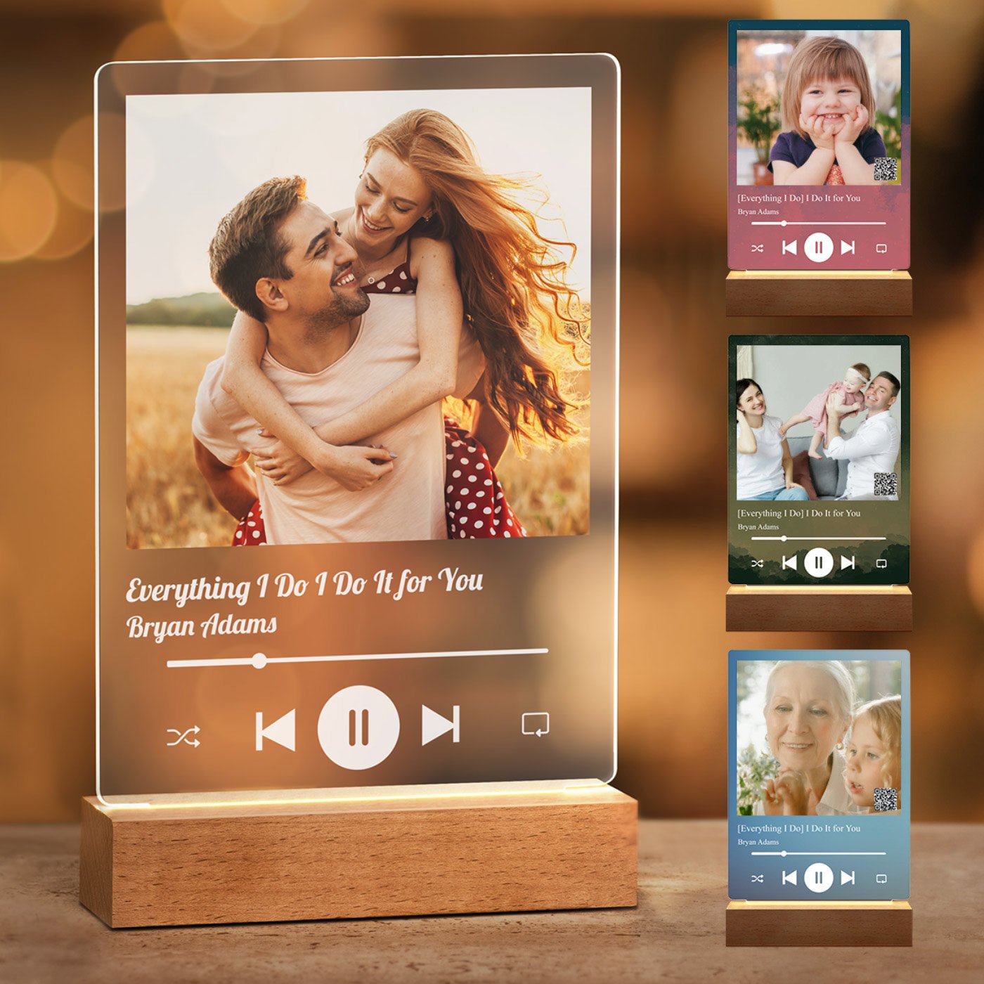Lámpara LED personalizada Murrano de tamaño L con foto para pareja tema Spotify