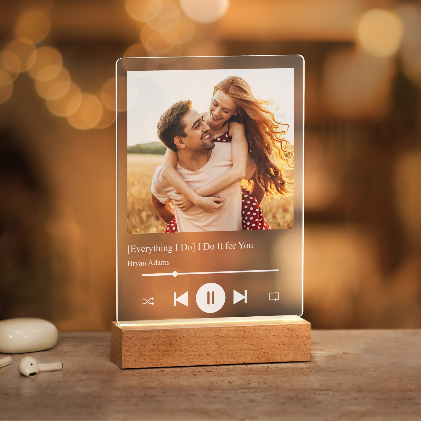 Lámpara LED personalizada Murrano de tamaño L con foto para pareja tema Spotify