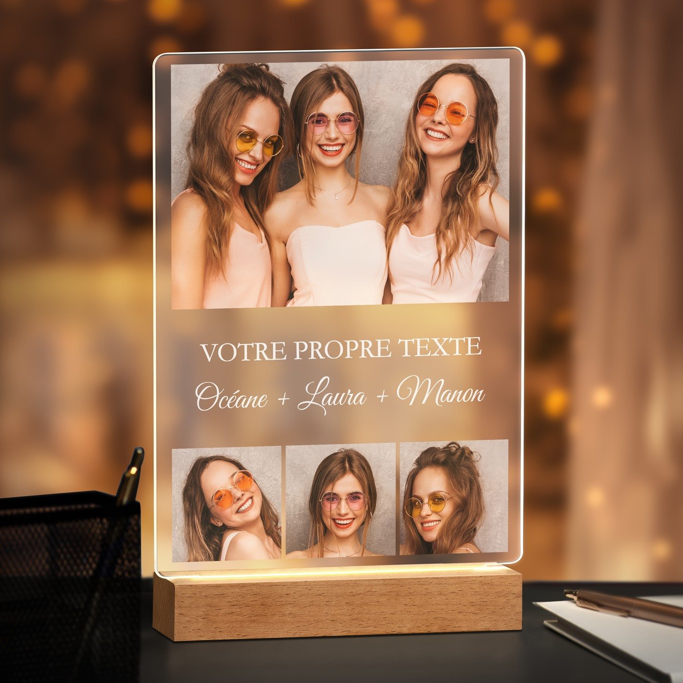 Lámpara LED personalizada de Murrano XL con foto para amigas