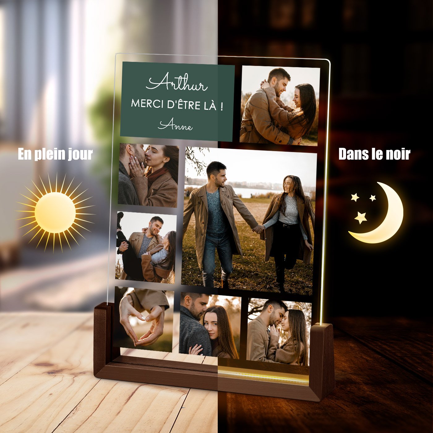 Lampe LED Murrano personnalisée - XL pour petit ami, mari, ami pour la Saint-Valentin