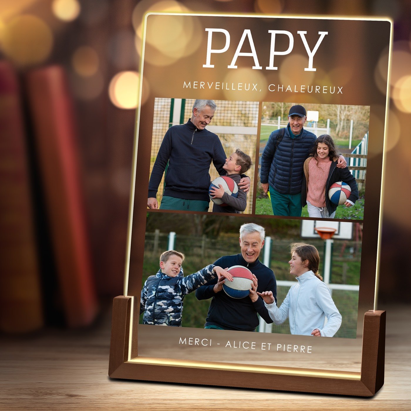 Lámpara LED XL personalizada de Murrano con foto para abuelo