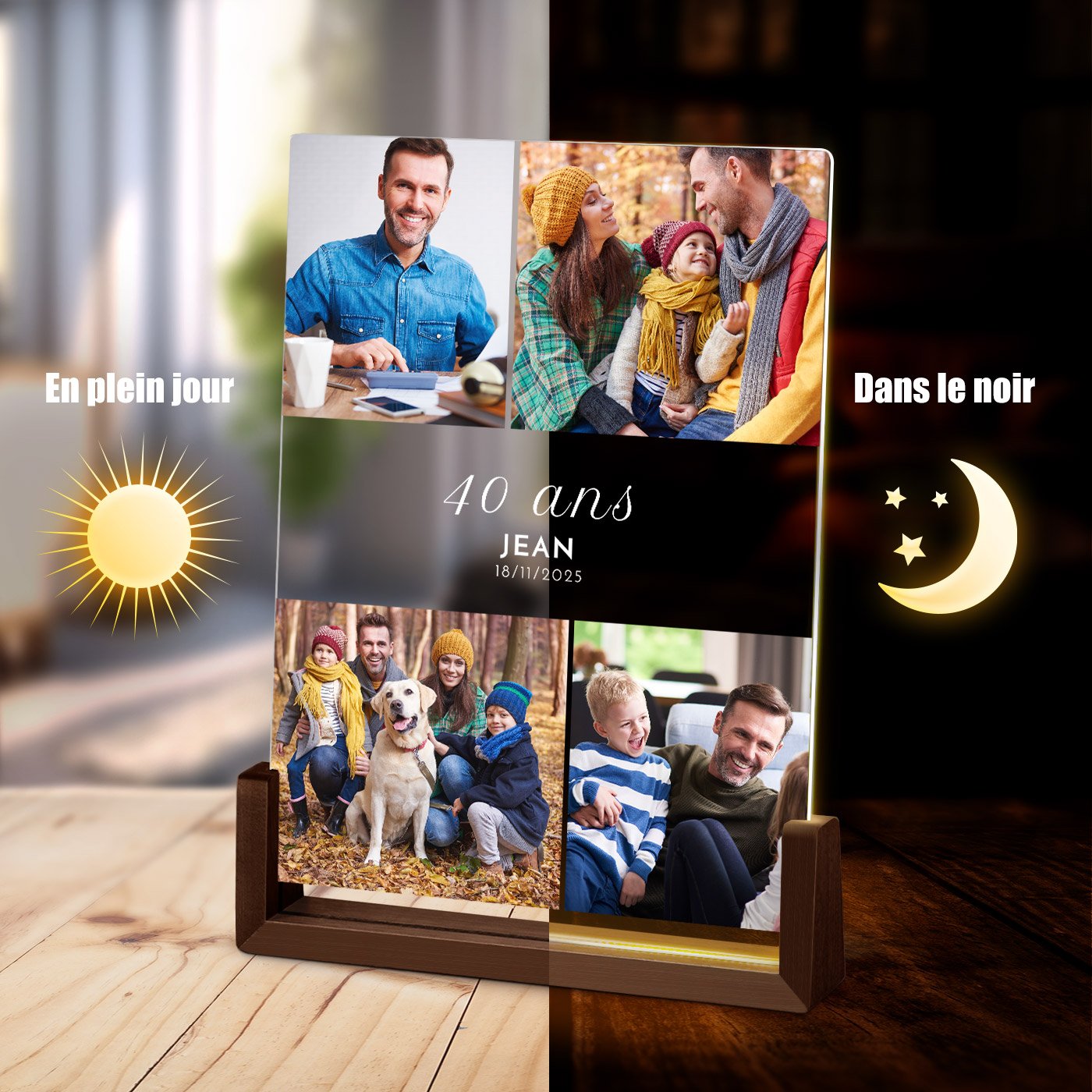 Murrano Customized LED Photo Lamp XL for Men's 40th Birthday