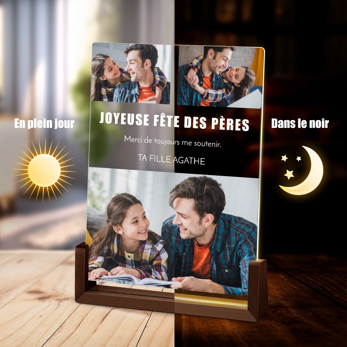 Lámpara de foto LED personalizada Murrano para papá - Regalo del Día del Padre