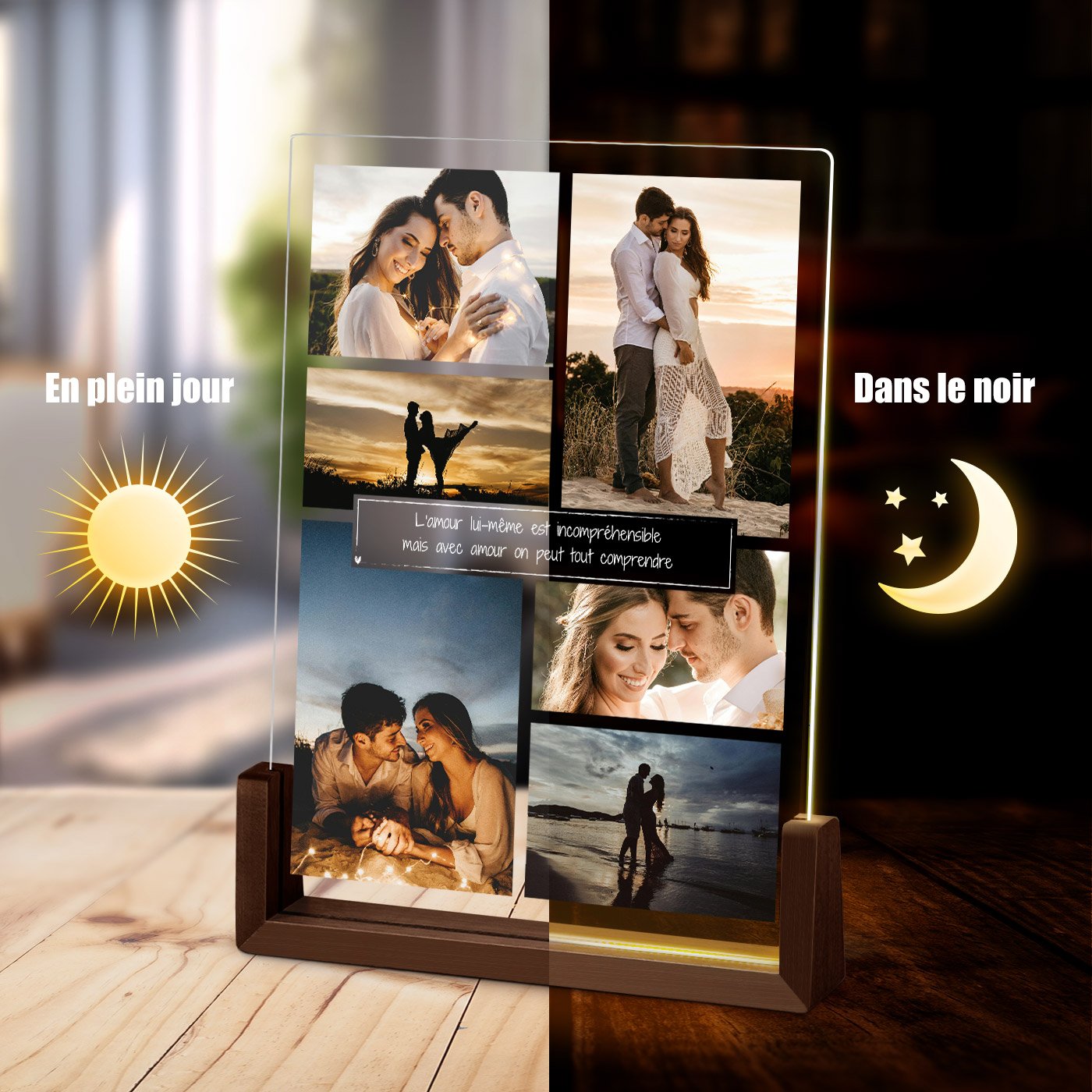Lámpara LED XL personalizada Murrano con foto para pareja