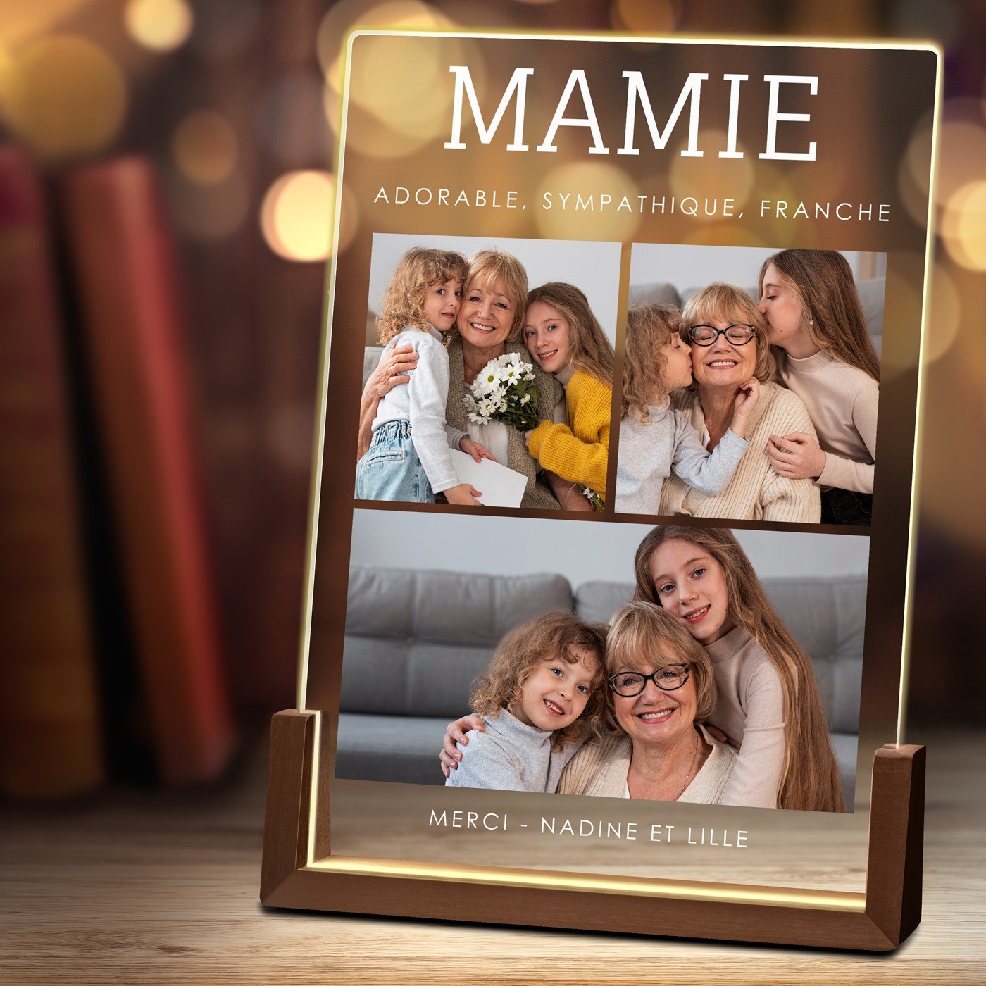 Lámpara LED personalizada Murrano con foto para la abuela