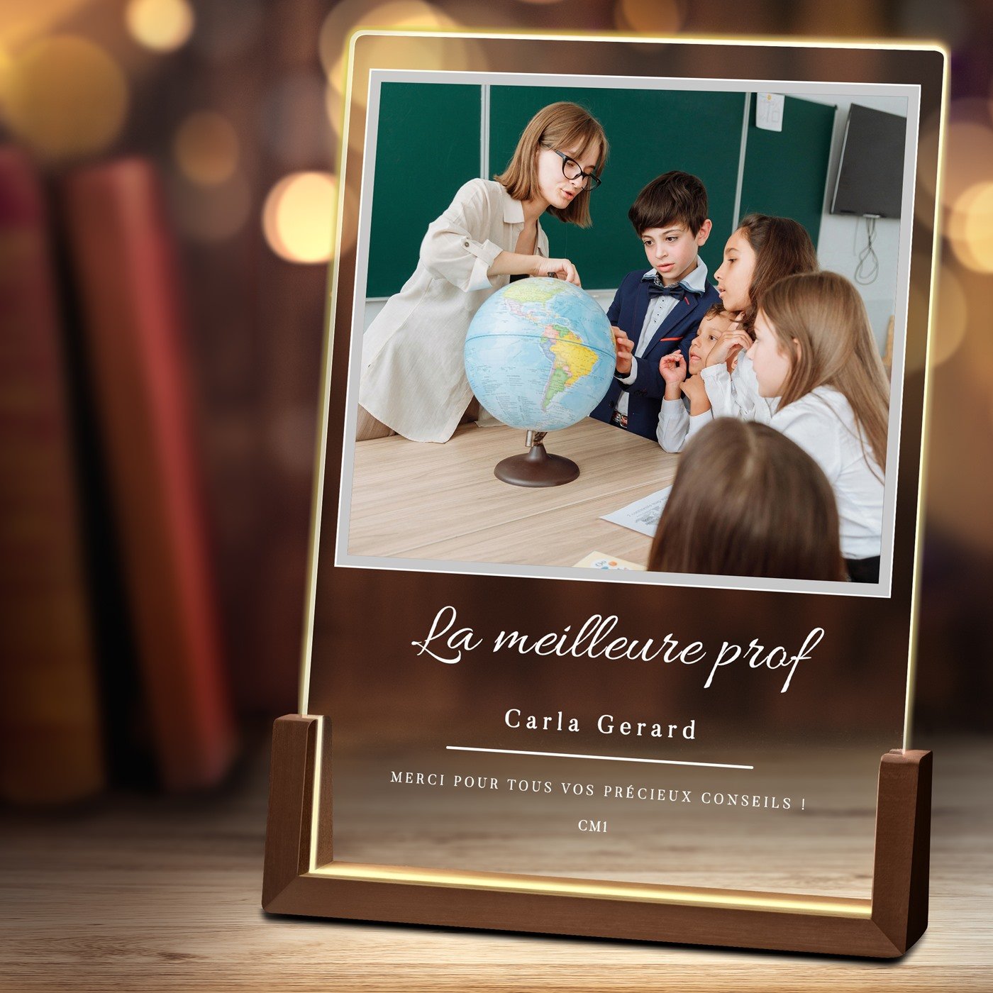 Lámpara de foto LED personalizada Murrano - Marco XL para maestra