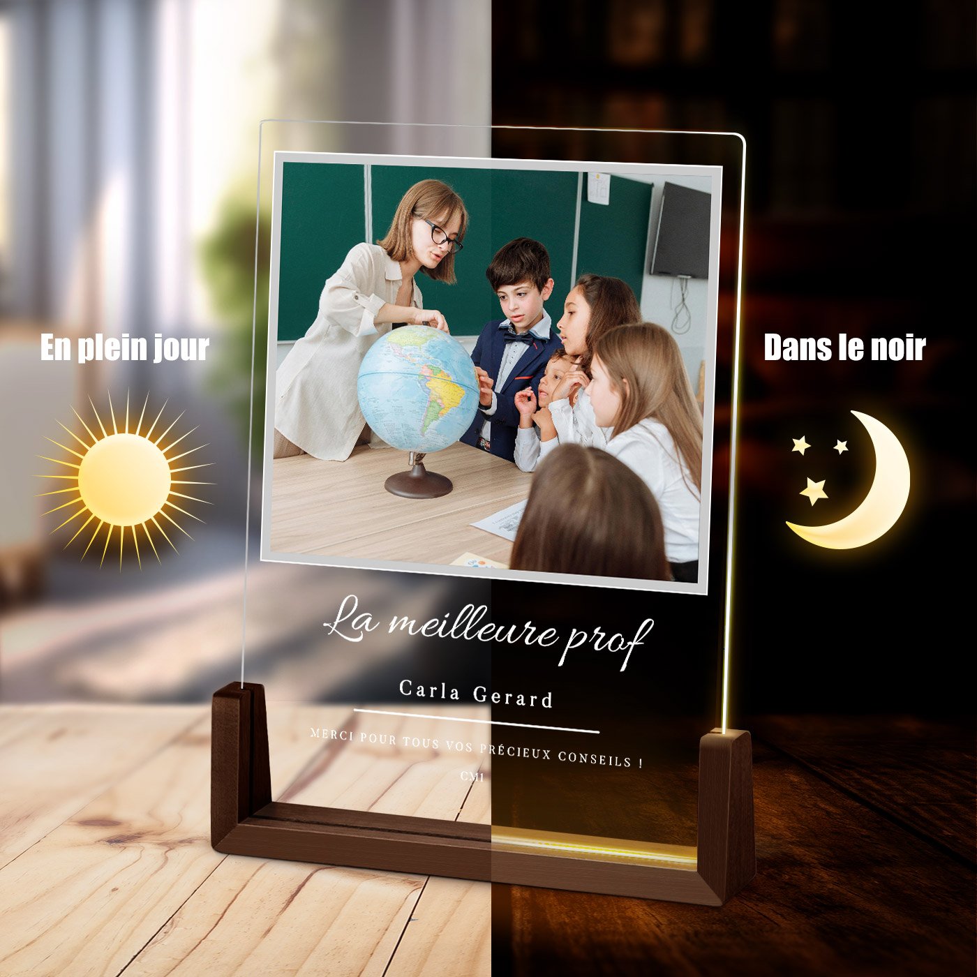 Lámpara de foto LED personalizada Murrano - Marco XL para maestra