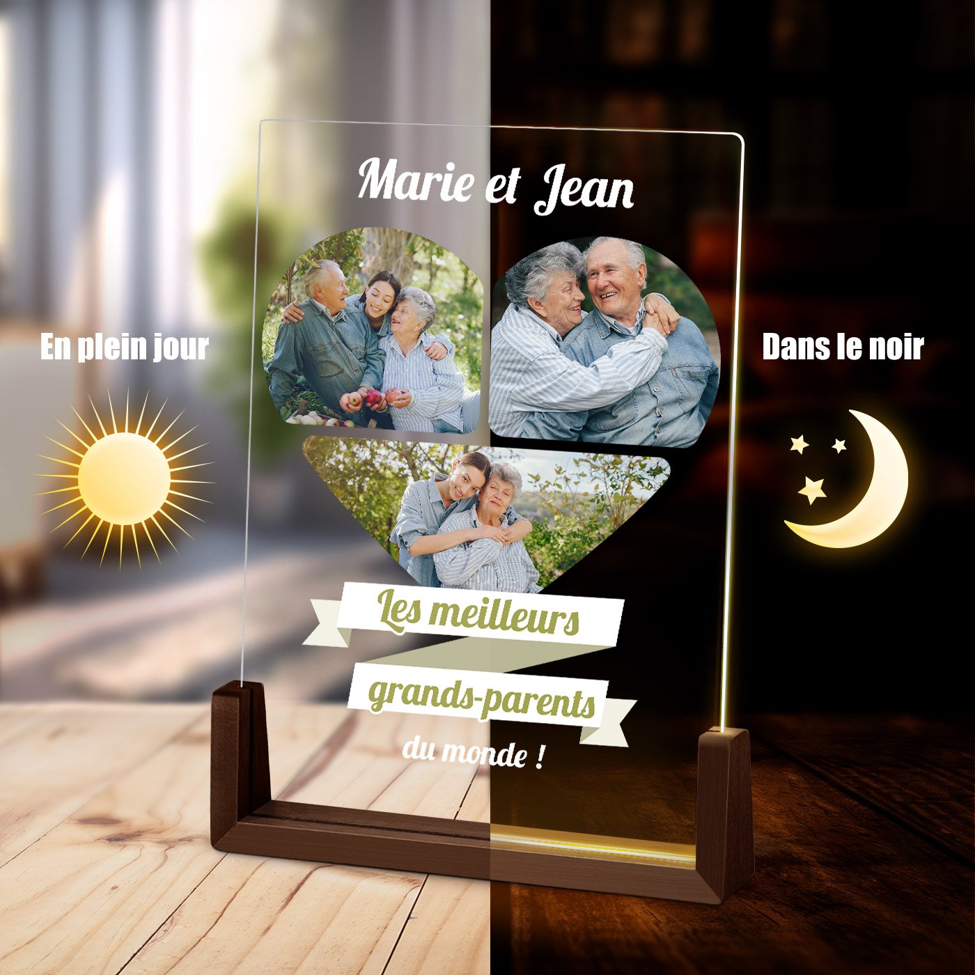 Lámpara LED XL personalizada Murrano con foto para abuelos